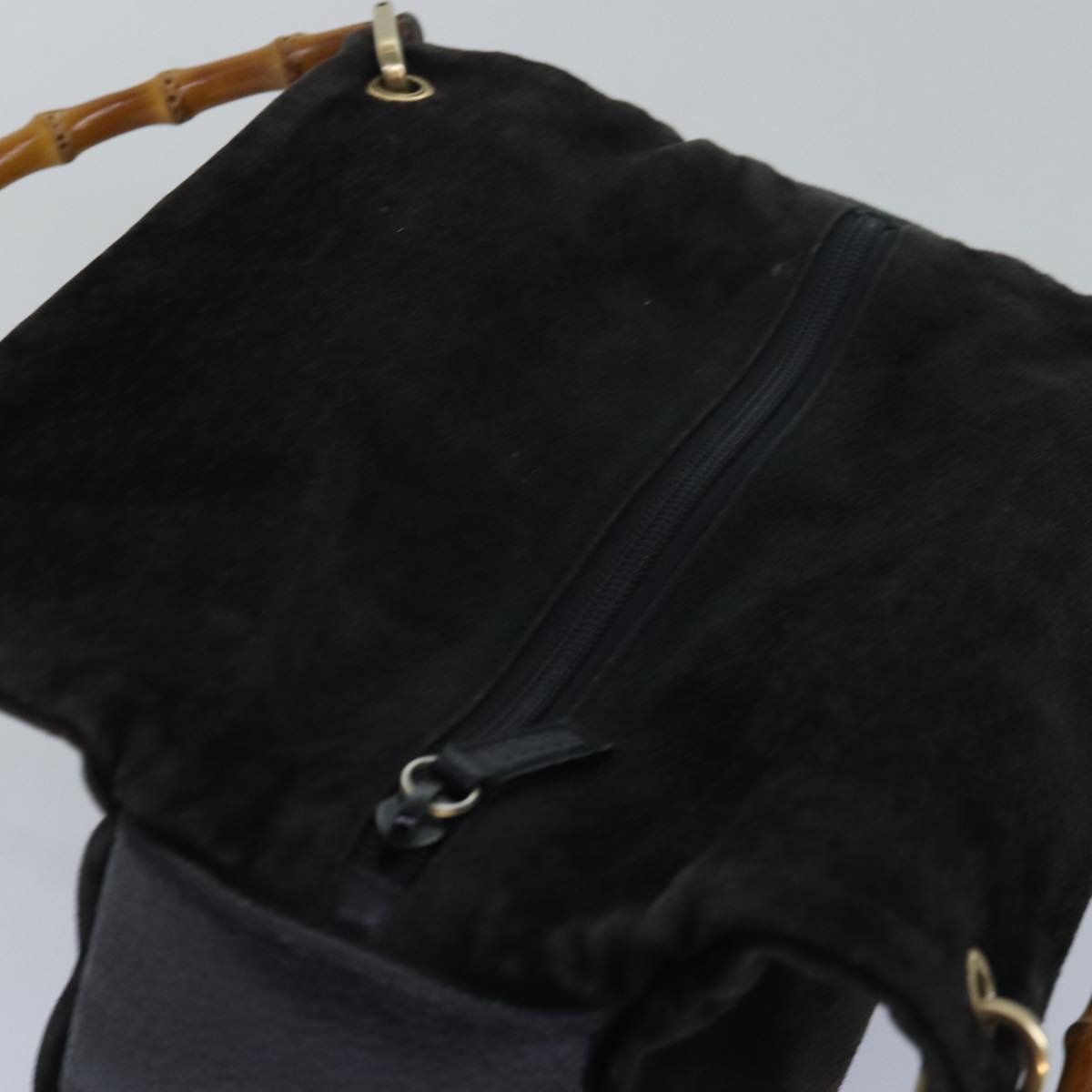 GUCCI Bamboo Hand Bag Suede Leather Brown Black 000 3444 0580 ep4662
