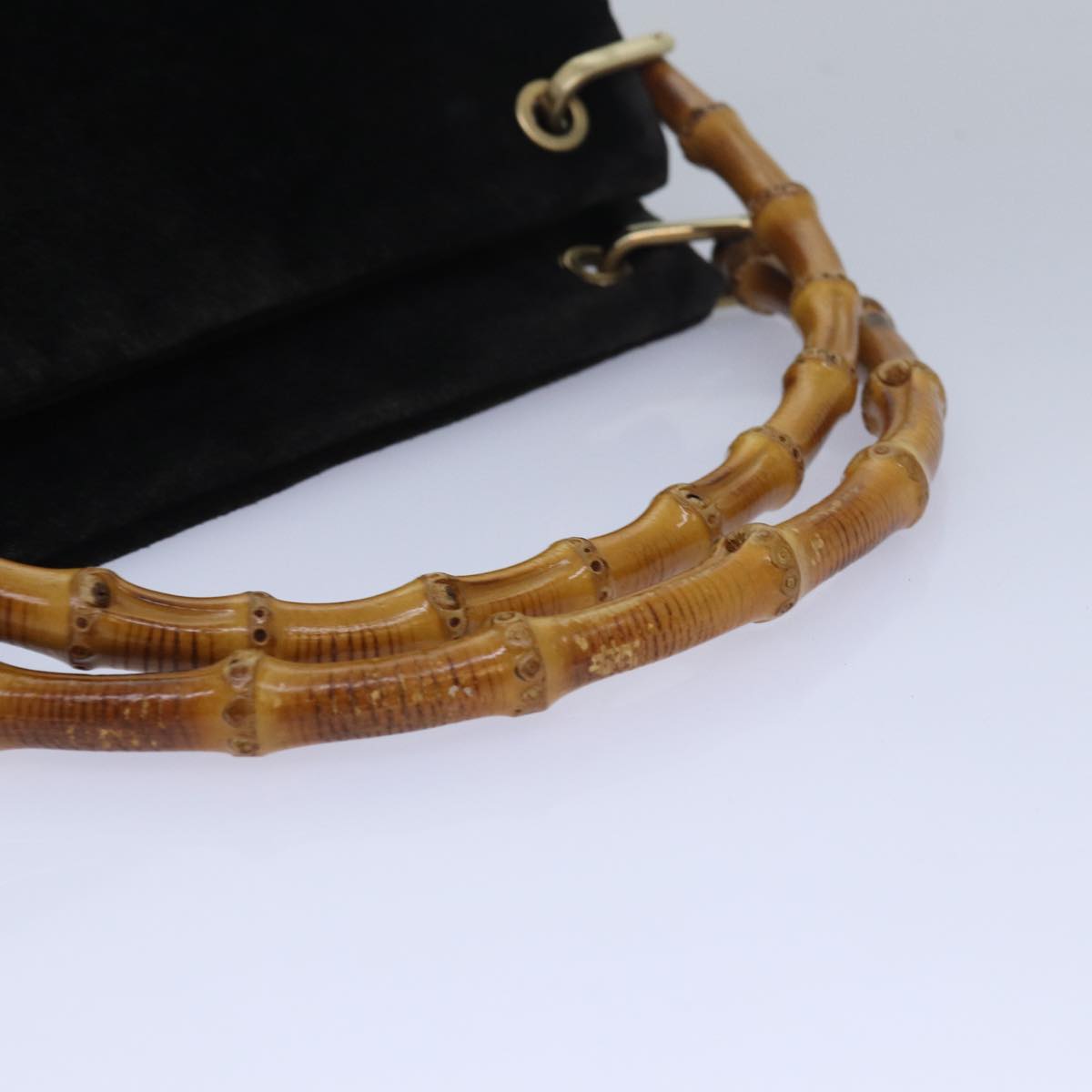 GUCCI Bamboo Hand Bag Suede Leather Brown Black 000 3444 0580 ep4662