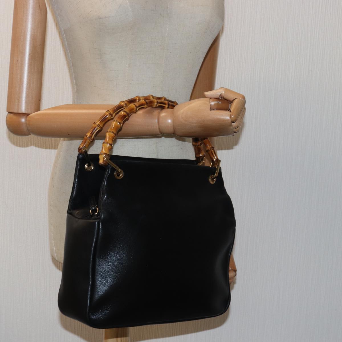 GUCCI Bamboo Hand Bag Leather Black 000 3444 0580 ep4677