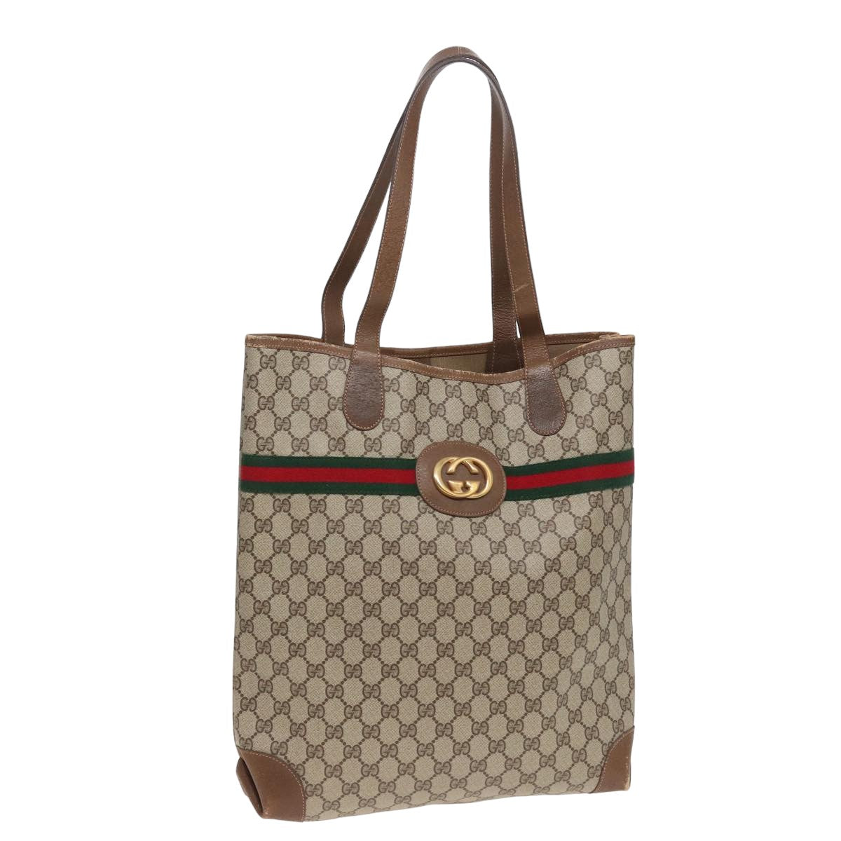 GUCCI GG Supreme Web Sherry Line Tote Bag PVC Beige Red Green ep4684