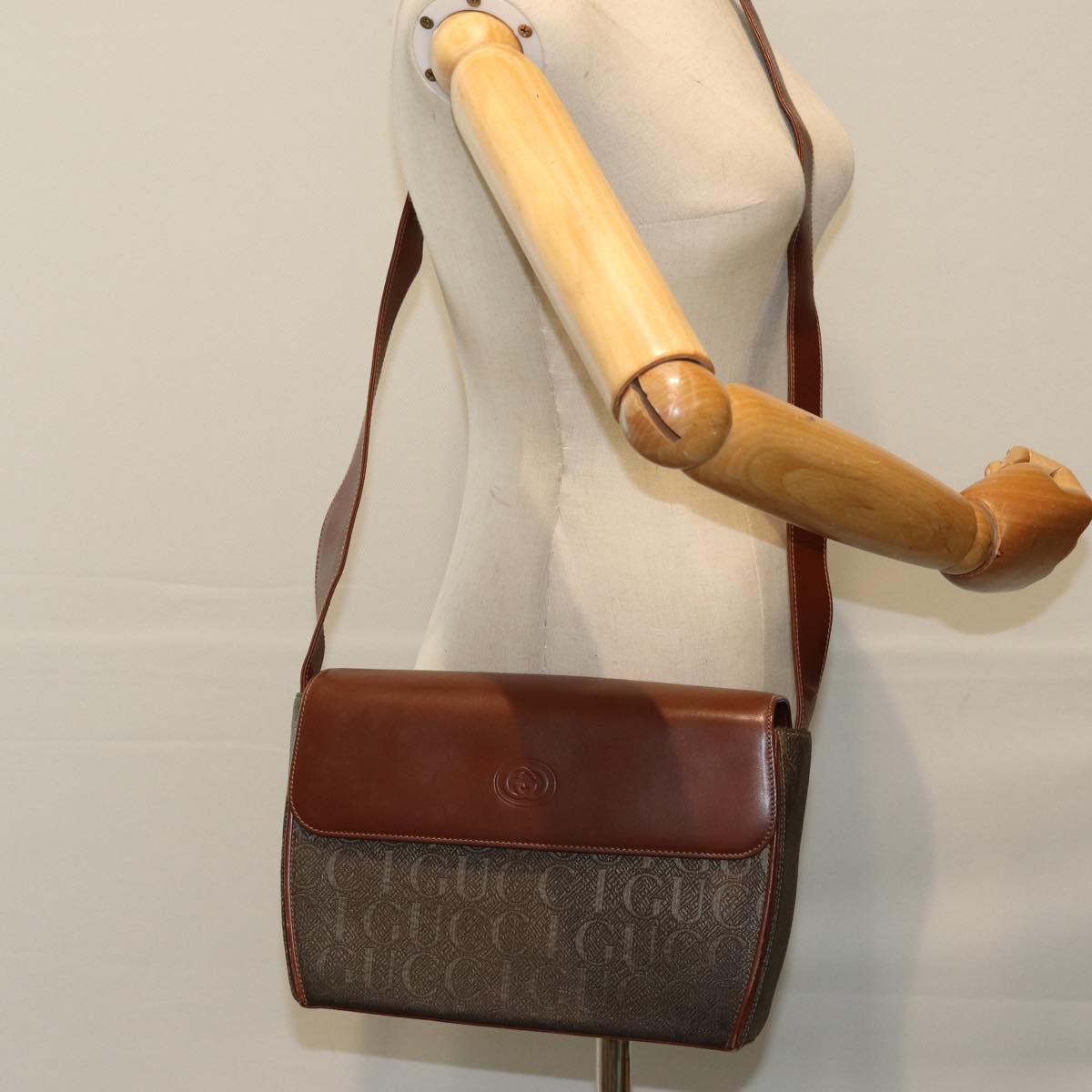 GUCCI Shoulder Bag Canvas Leather Brown ep4702