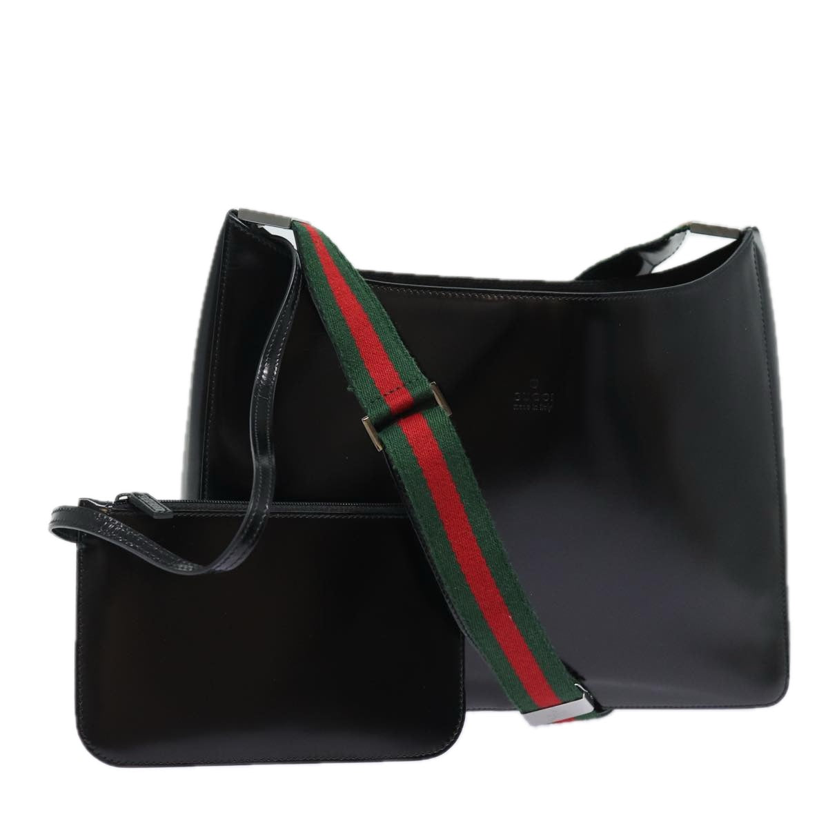 GUCCI Web Sherry Line Shoulder Bag Enamel Black Red Green ep4721