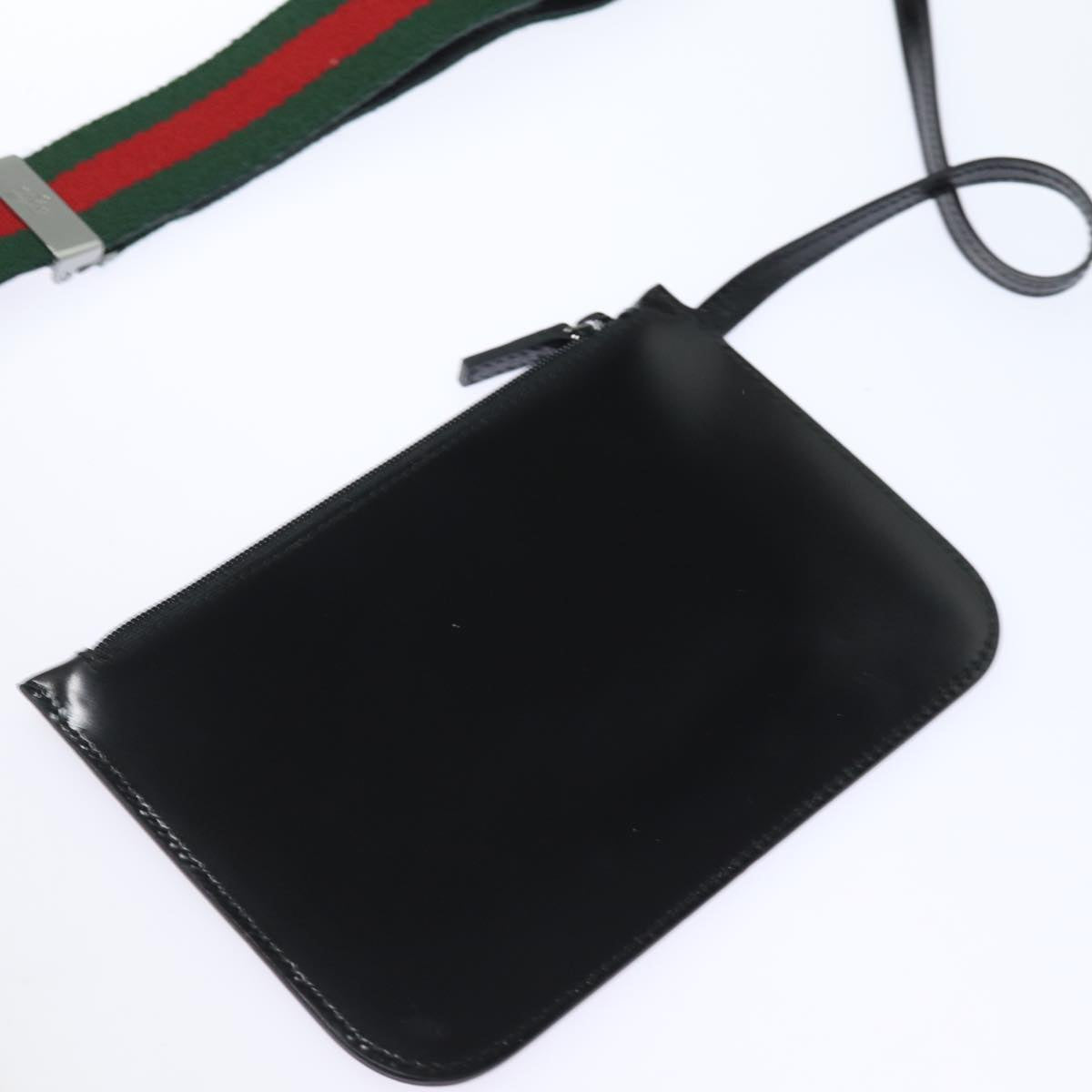 GUCCI Web Sherry Line Shoulder Bag Enamel Black Red Green ep4721