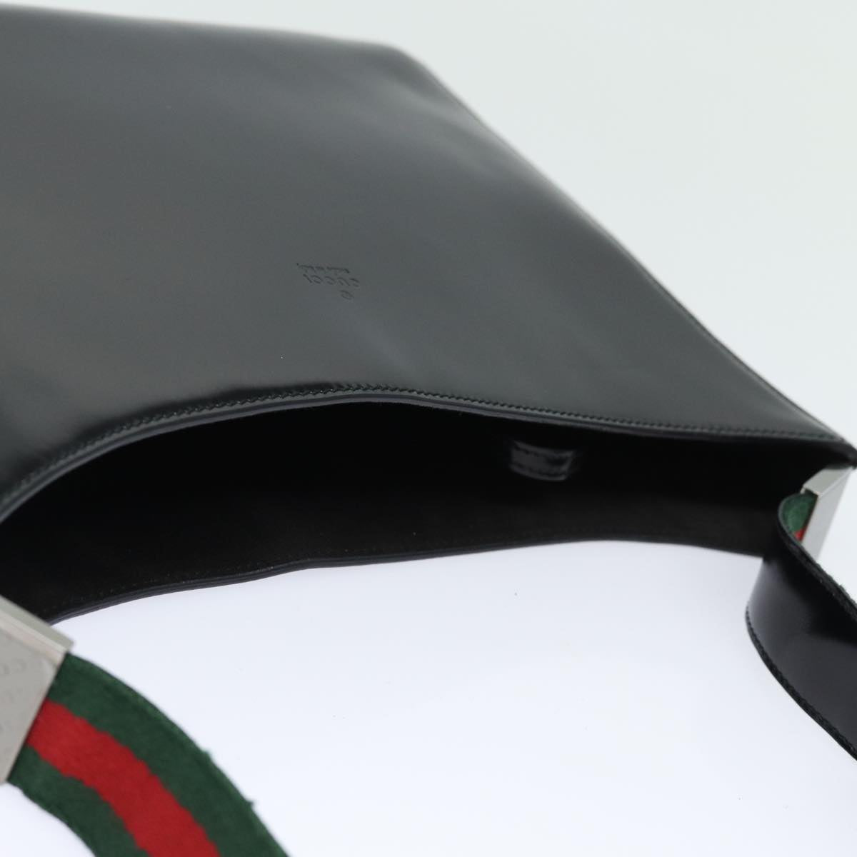 GUCCI Web Sherry Line Shoulder Bag Enamel Black Red Green ep4721