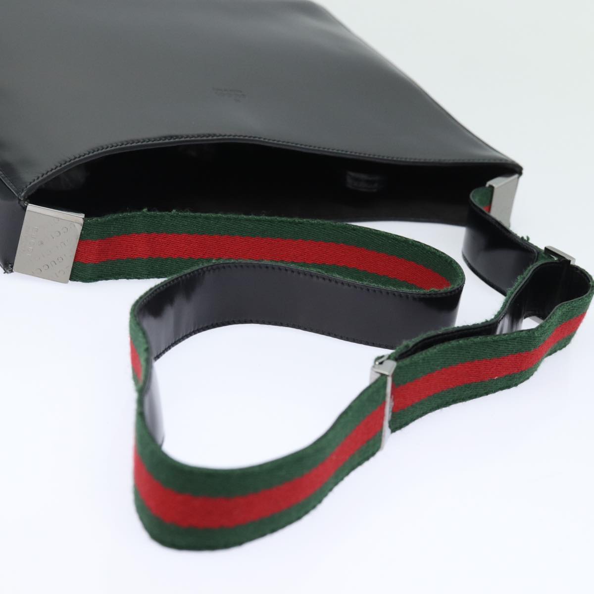GUCCI Web Sherry Line Shoulder Bag Enamel Black Red Green ep4721