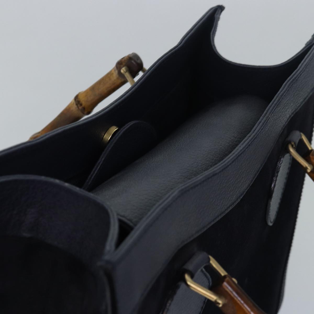 GUCCI Bamboo Hand Bag Suede Navy 002 123 0260 ep4750