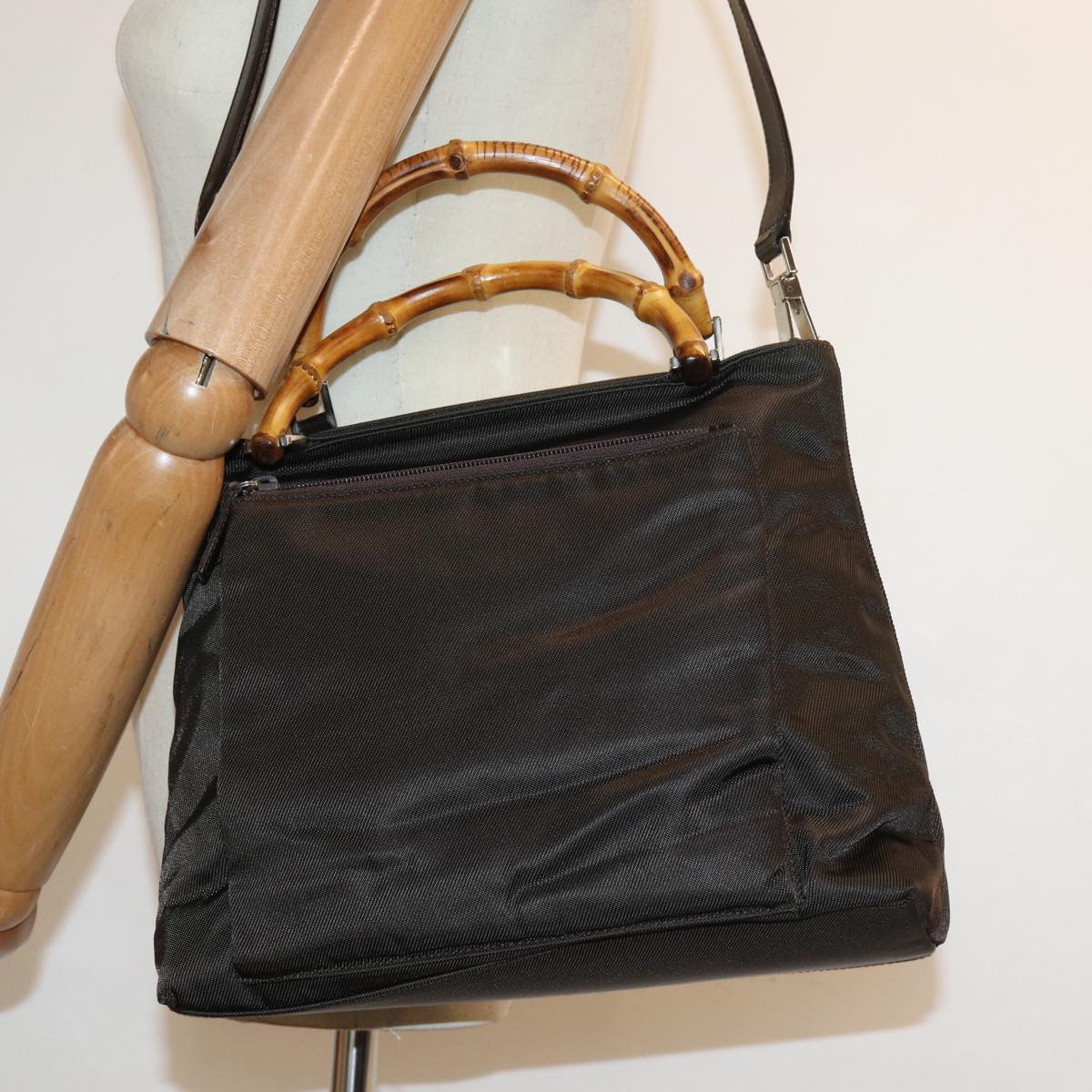 GUCCI Bamboo Hand Bag Nylon 2way Brown 002 2058 0508 5 ep4789
