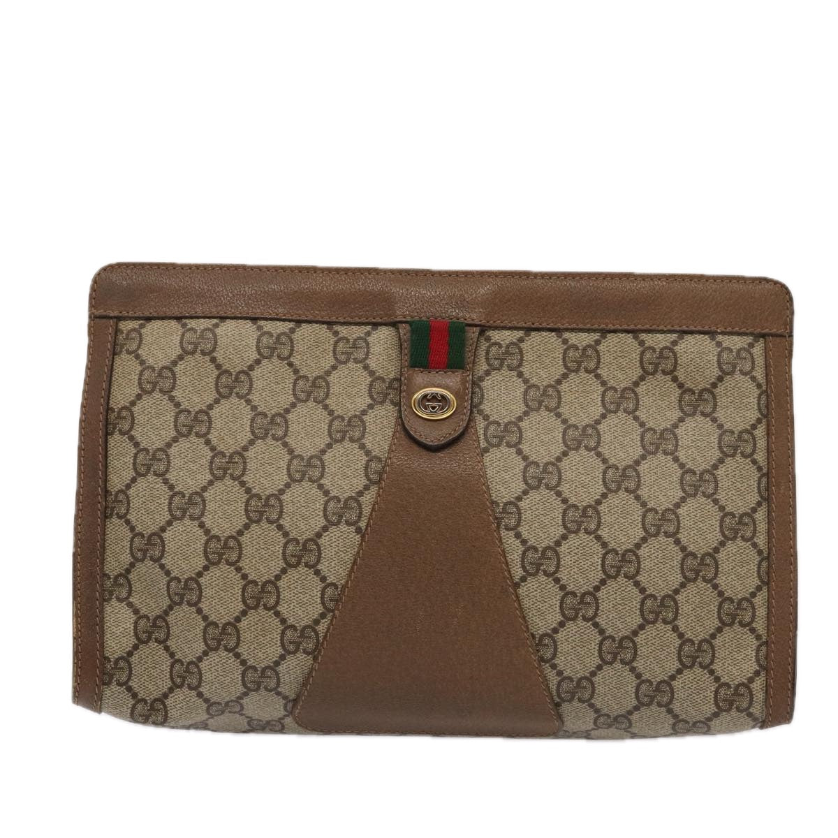 GUCCI GG Supreme Web Sherry Line Clutch Bag PVC Beige Red 89 01 033 ep4795