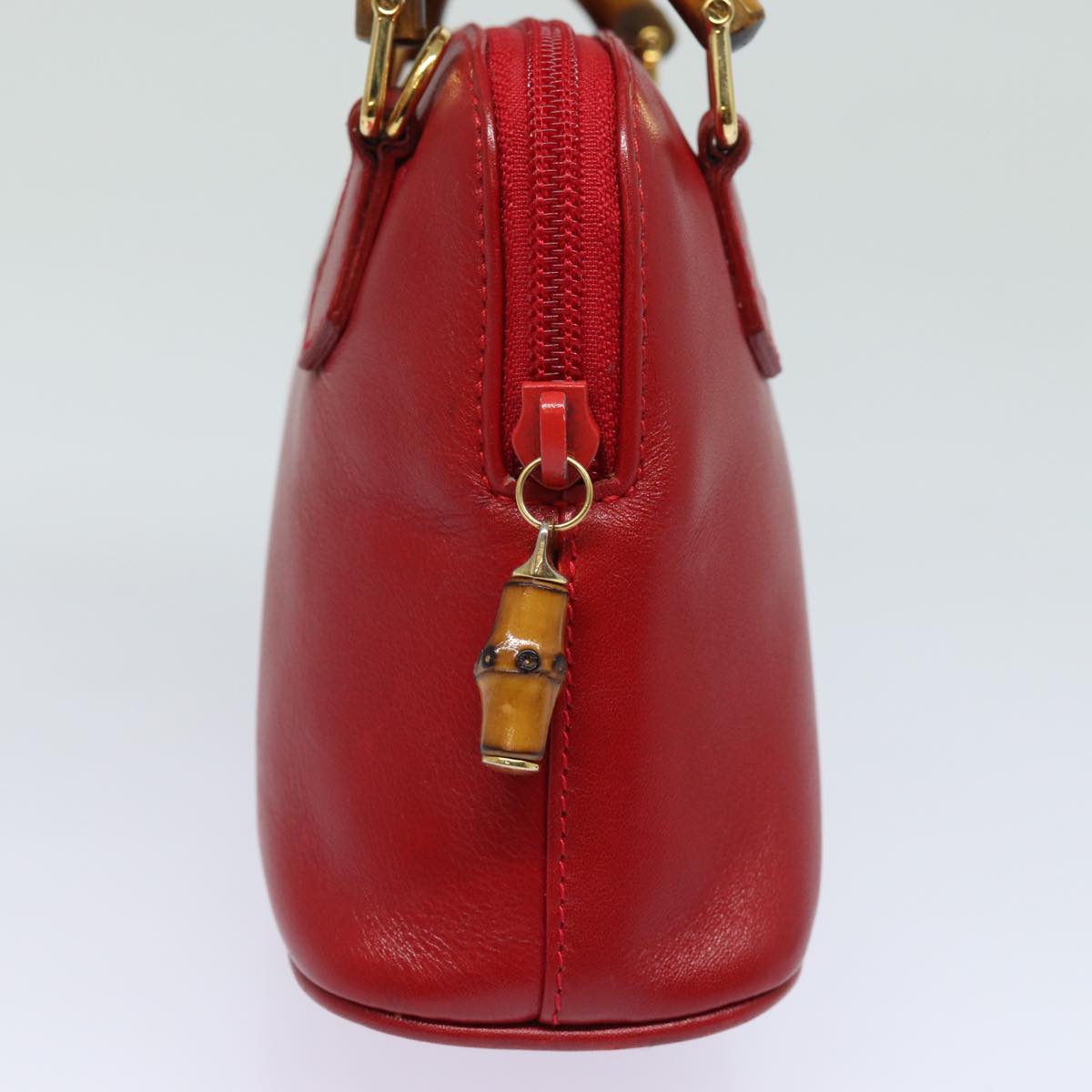 GUCCI Bamboo Hand Bag Leather 2way Red 007 1014 0231 ep4811
