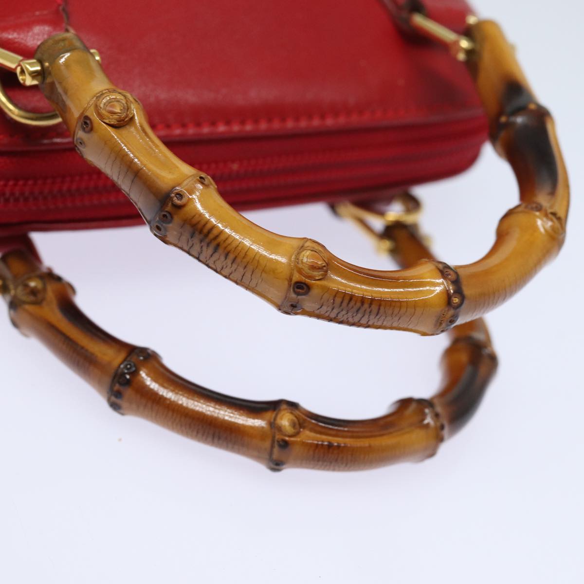 GUCCI Bamboo Hand Bag Leather 2way Red 007 1014 0231 ep4811