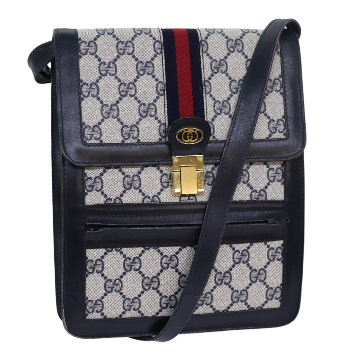 GUCCI GG Supreme Sherry Line Shoulder Bag PVC Navy Red ep4819
