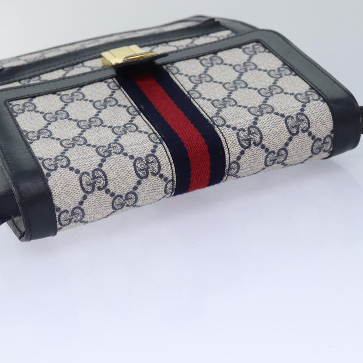GUCCI GG Supreme Sherry Line Shoulder Bag PVC Navy Red ep4819