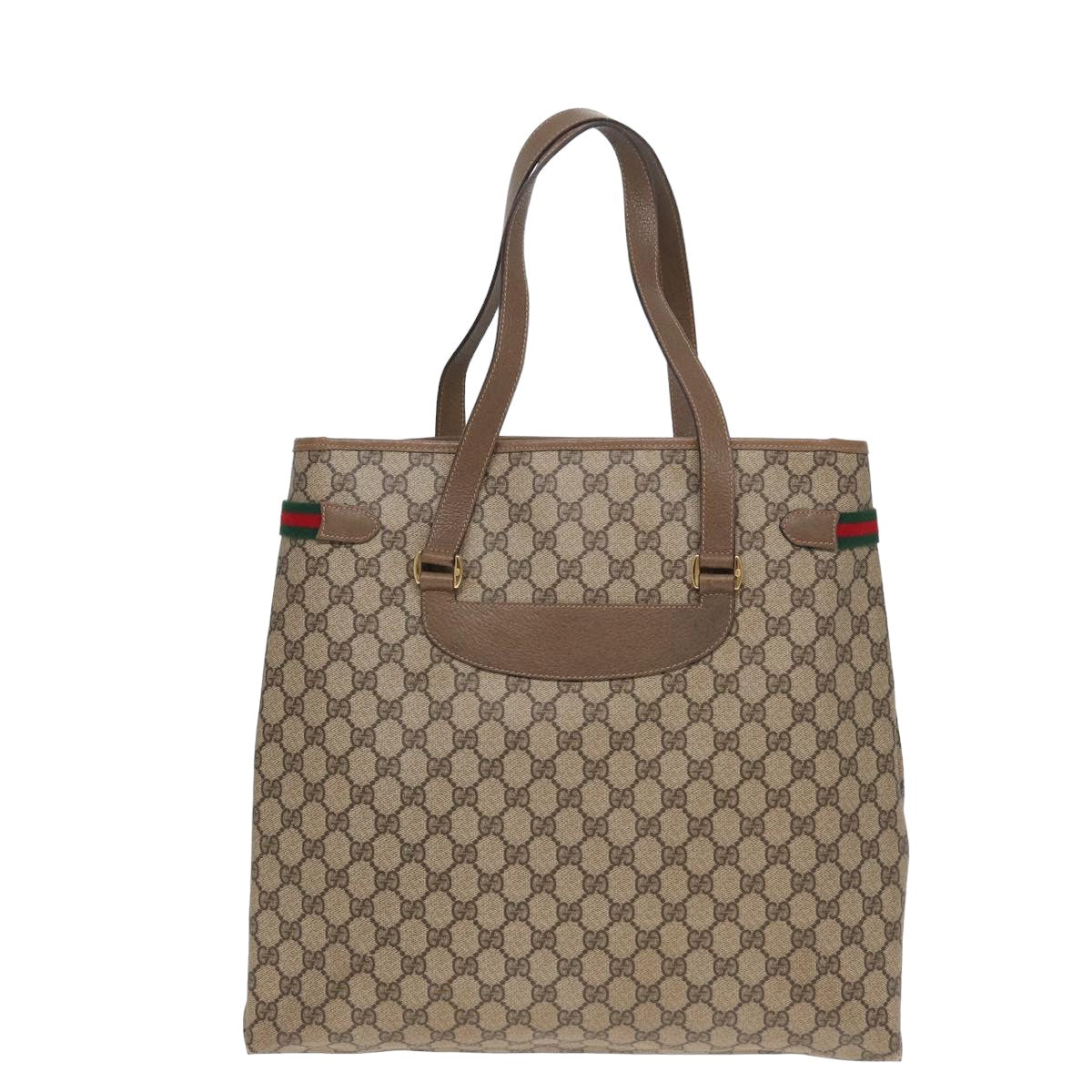 GUCCI GG Supreme Web Sherry Line Tote Bag PVC Beige Red 39 02 091 ep4842