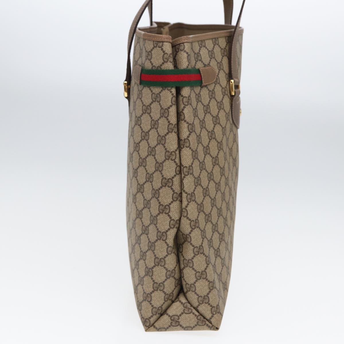 GUCCI GG Supreme Web Sherry Line Tote Bag PVC Beige Red 39 02 091 ep4842
