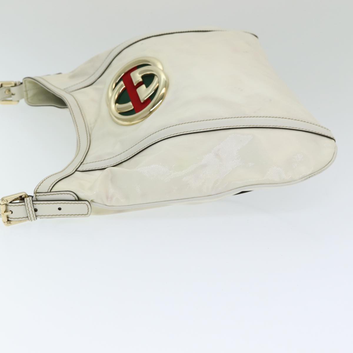 GUCCI Web Sherry Line Shoulder Bag Coated Canvas White Red 162740 ep4886