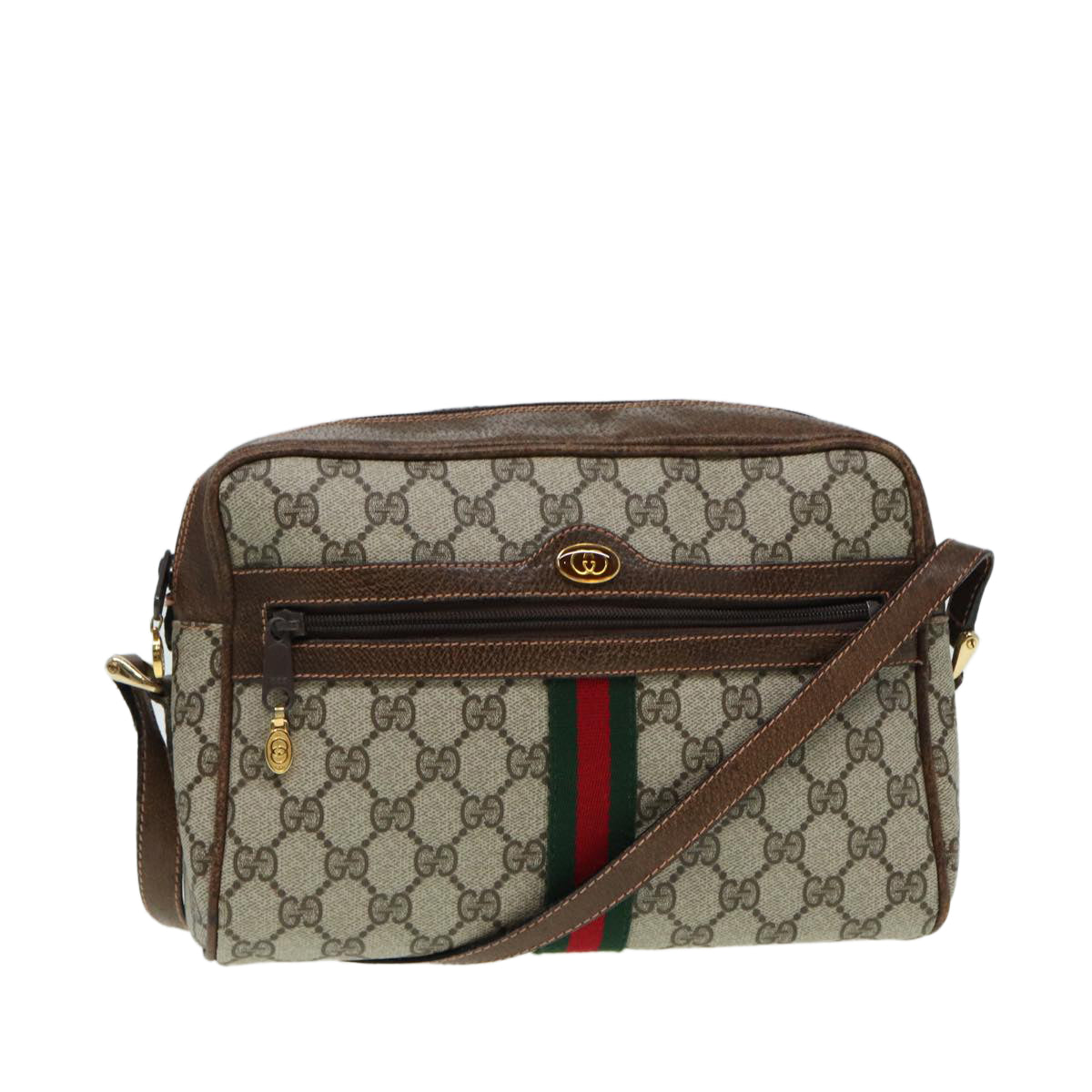 GUCCI GG Supreme Web Sherry Line Shoulder Bag PVC Beige Red 010 378 ep4916