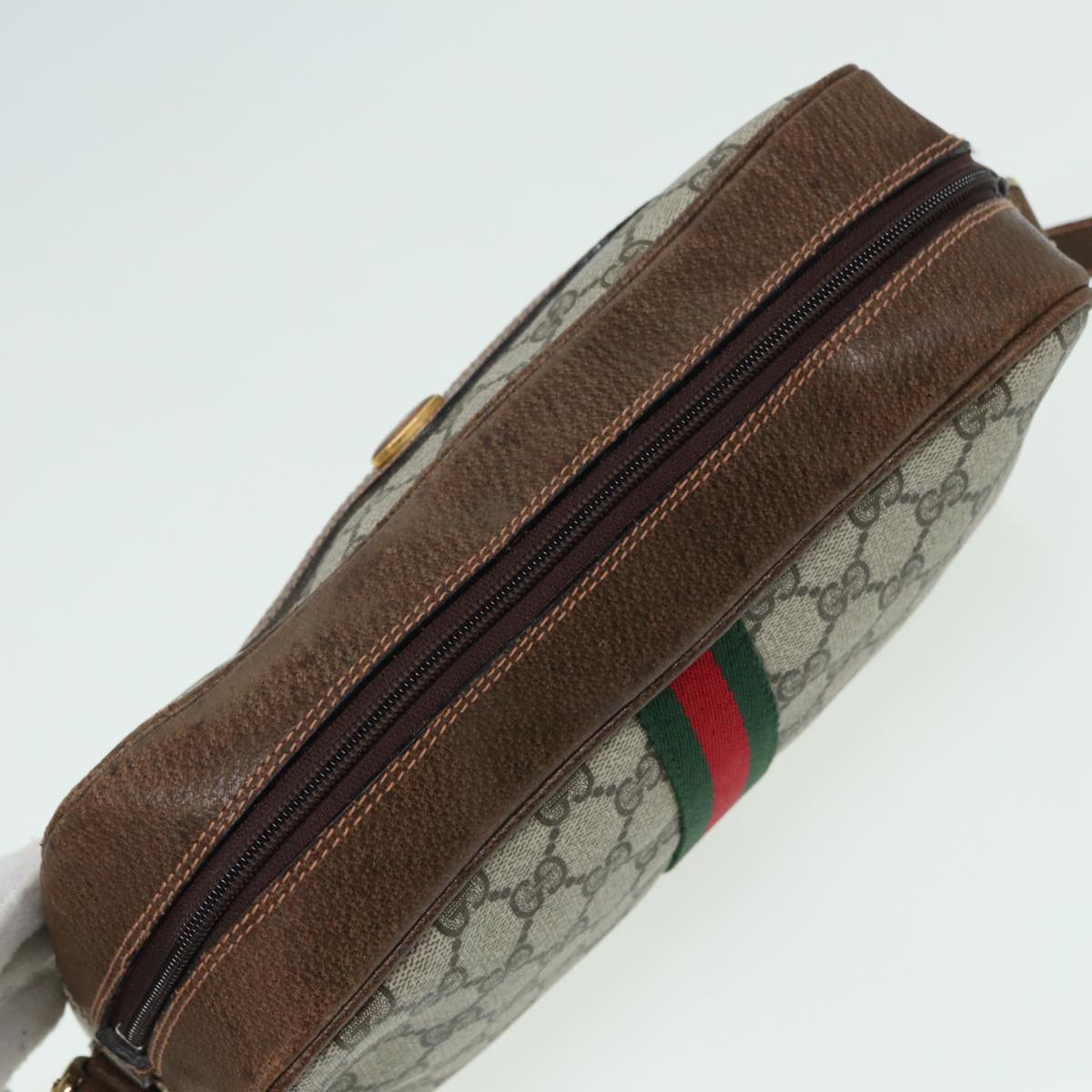 GUCCI GG Supreme Web Sherry Line Shoulder Bag PVC Beige Red 010 378 ep4916