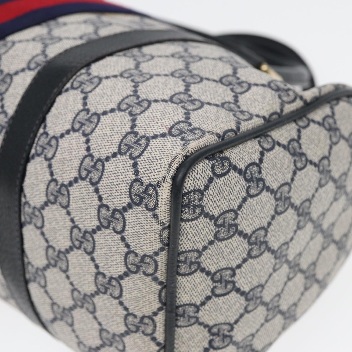 GUCCI GG Supreme Sherry Line Boston Bag PVC Leather Navy Red ep4938
