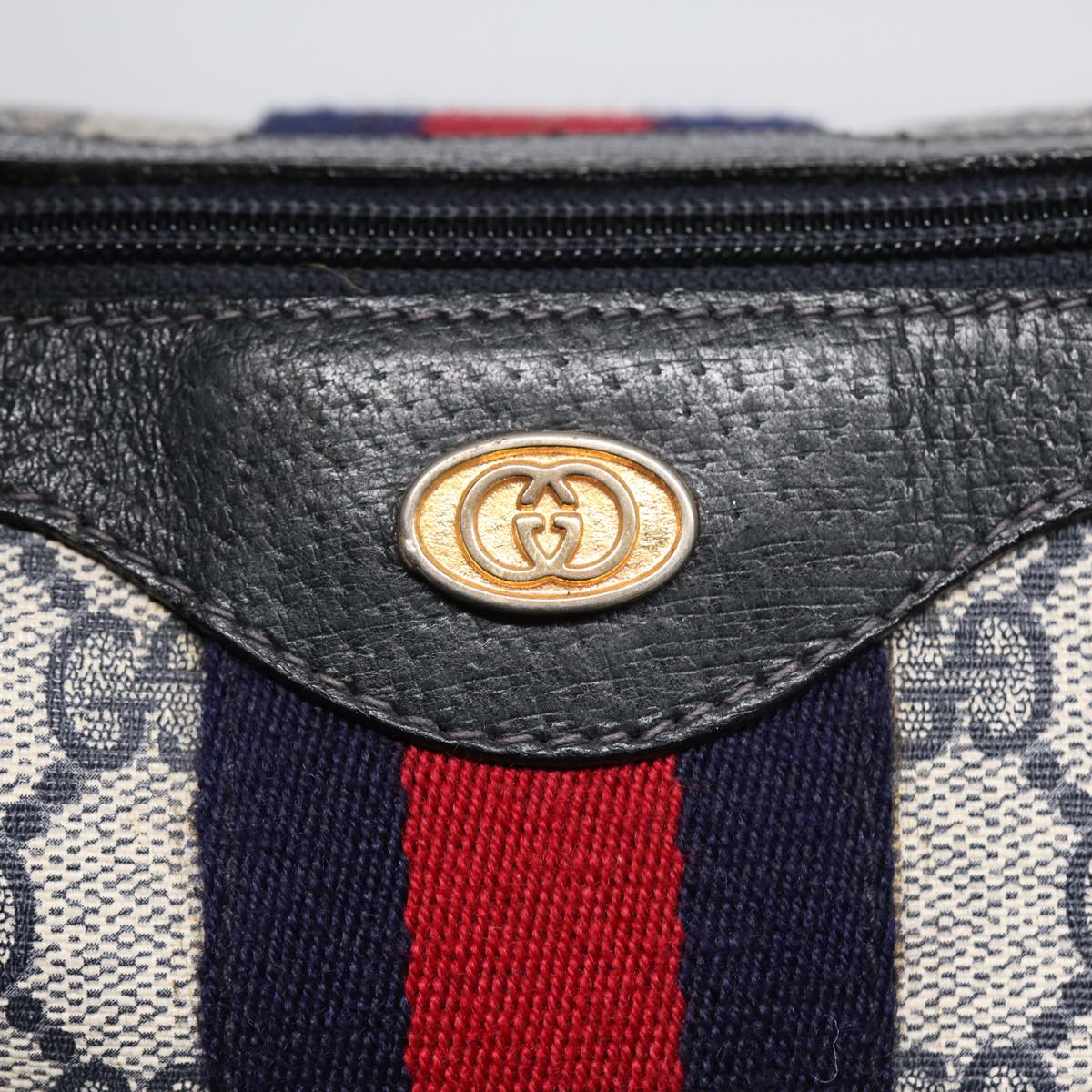 GUCCI GG Supreme Sherry Line Boston Bag PVC Leather Navy Red ep4938