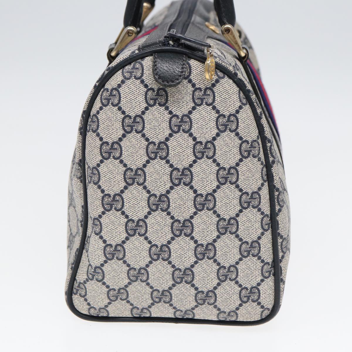 GUCCI GG Supreme Sherry Line Boston Bag PVC Leather Navy Red ep4938