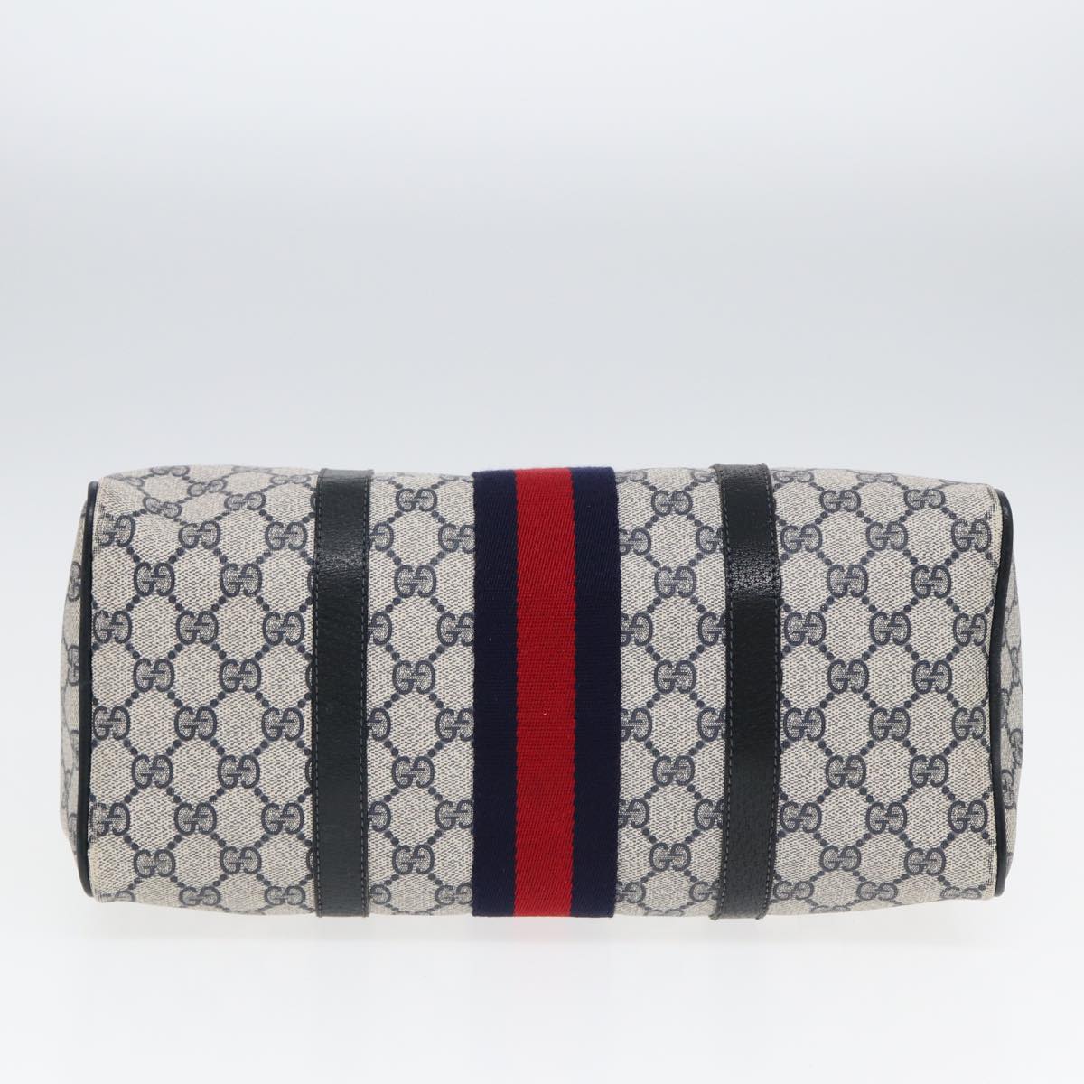 GUCCI GG Supreme Sherry Line Boston Bag PVC Leather Navy Red ep4938