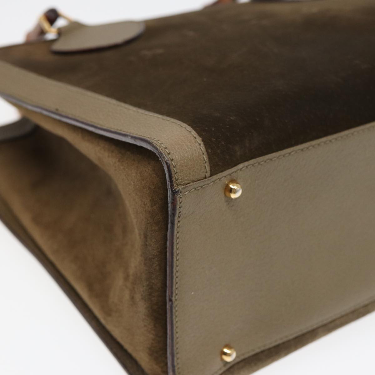 GUCCI Bamboo Hand Bag Suede Khaki 002 1186 0260 ep4974