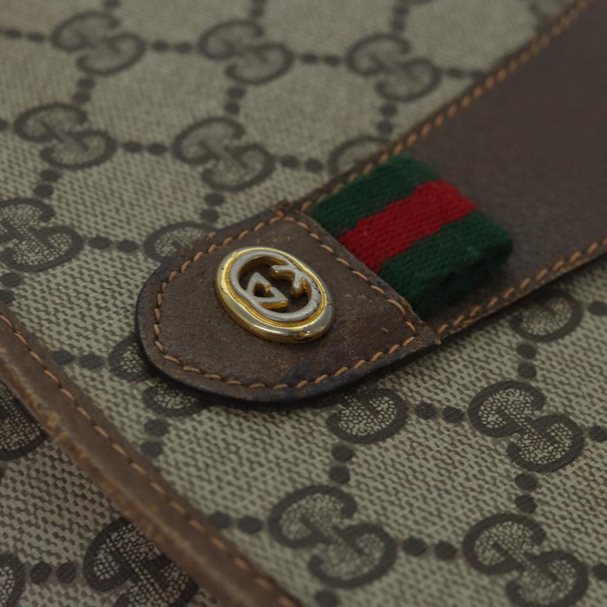 GUCCI GG Supreme Web Sherry Line Clutch Bag PVC Beige 89 01 031 ep4990