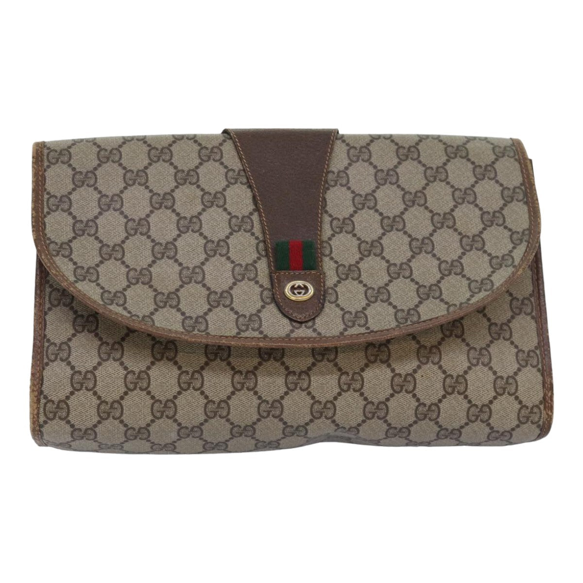 GUCCI GG Supreme Web Sherry Line Clutch Bag PVC Beige 89 01 031 ep4990