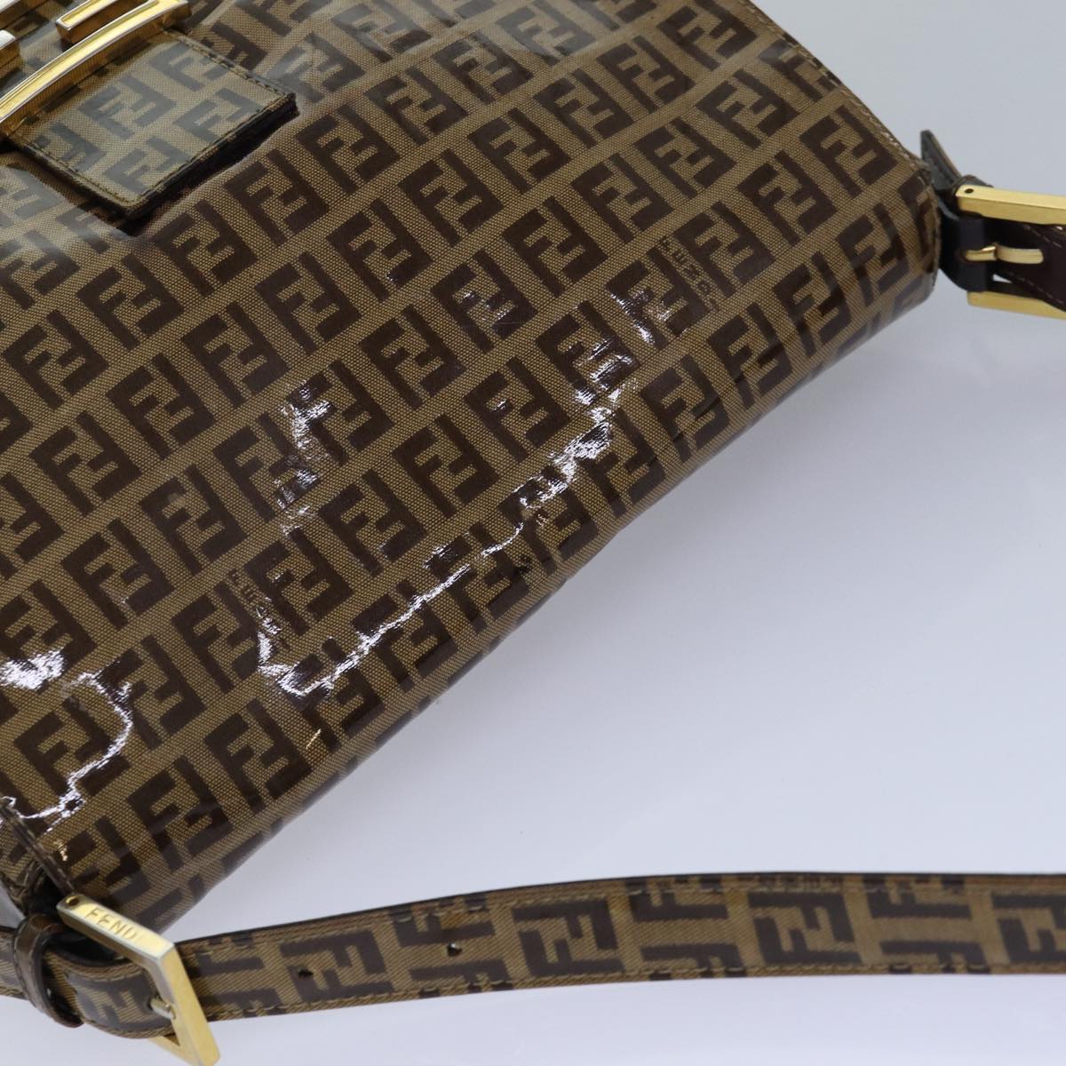 FENDI Zucchino Canvas Mamma Baguette Shoulder Bag Beige Gold ep5119