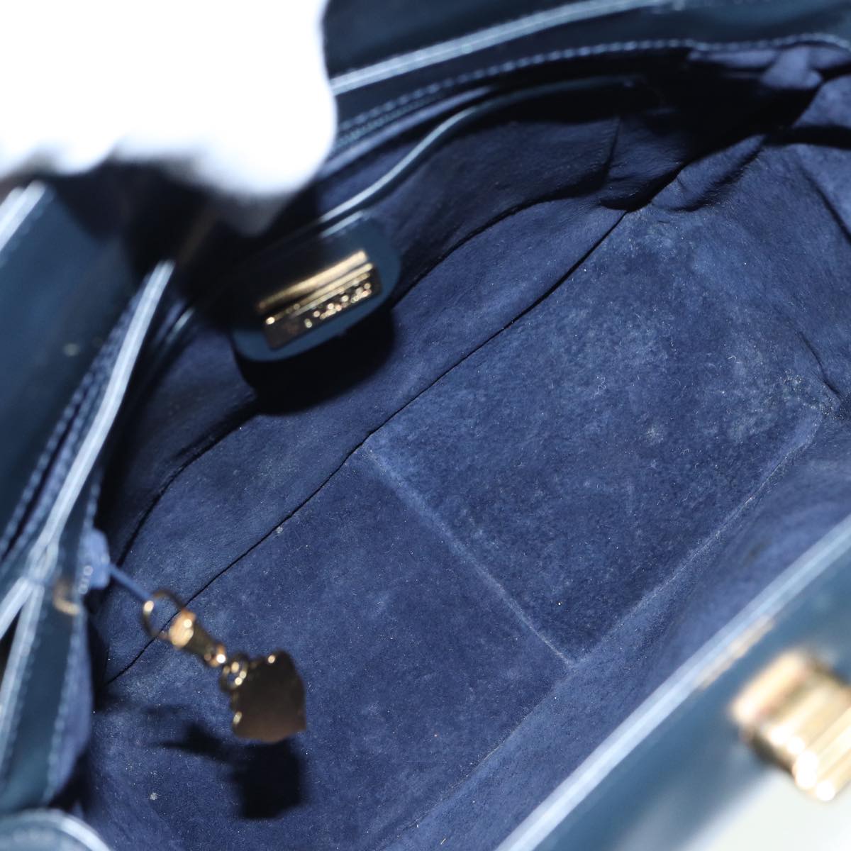 GUCCI Shoulder Bag Leather Navy Gold ep5155
