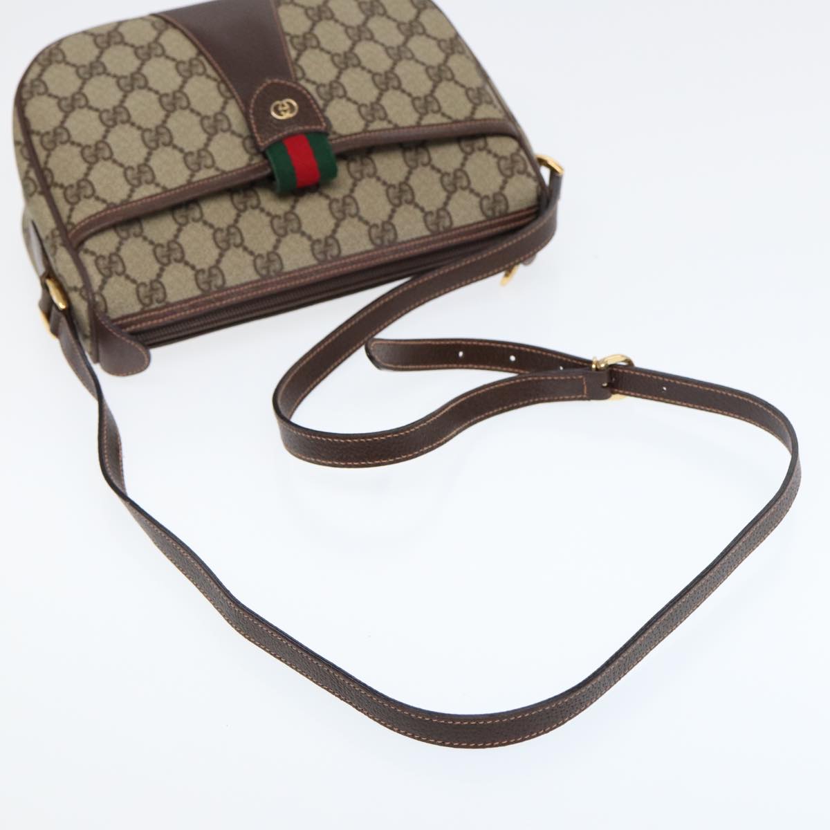 GUCCI GG Canvas Web Sherry Line Shoulder Bag PVC Beige Green Red ep5156