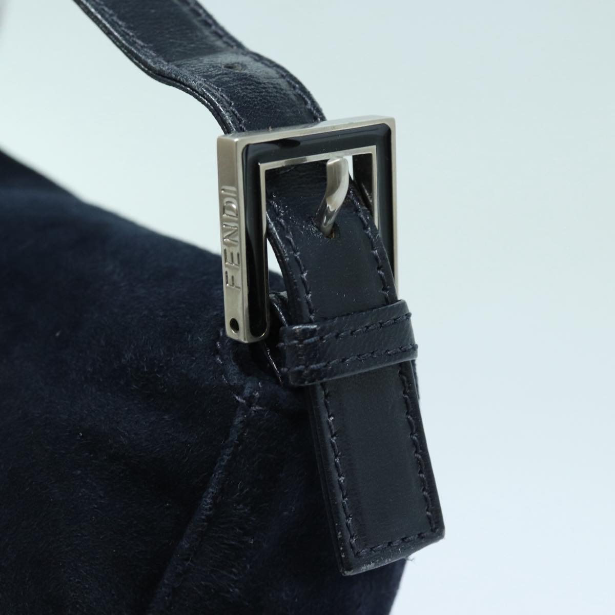FENDI Mamma Baguette Shoulder Bag Suede Navy Silver ep5217