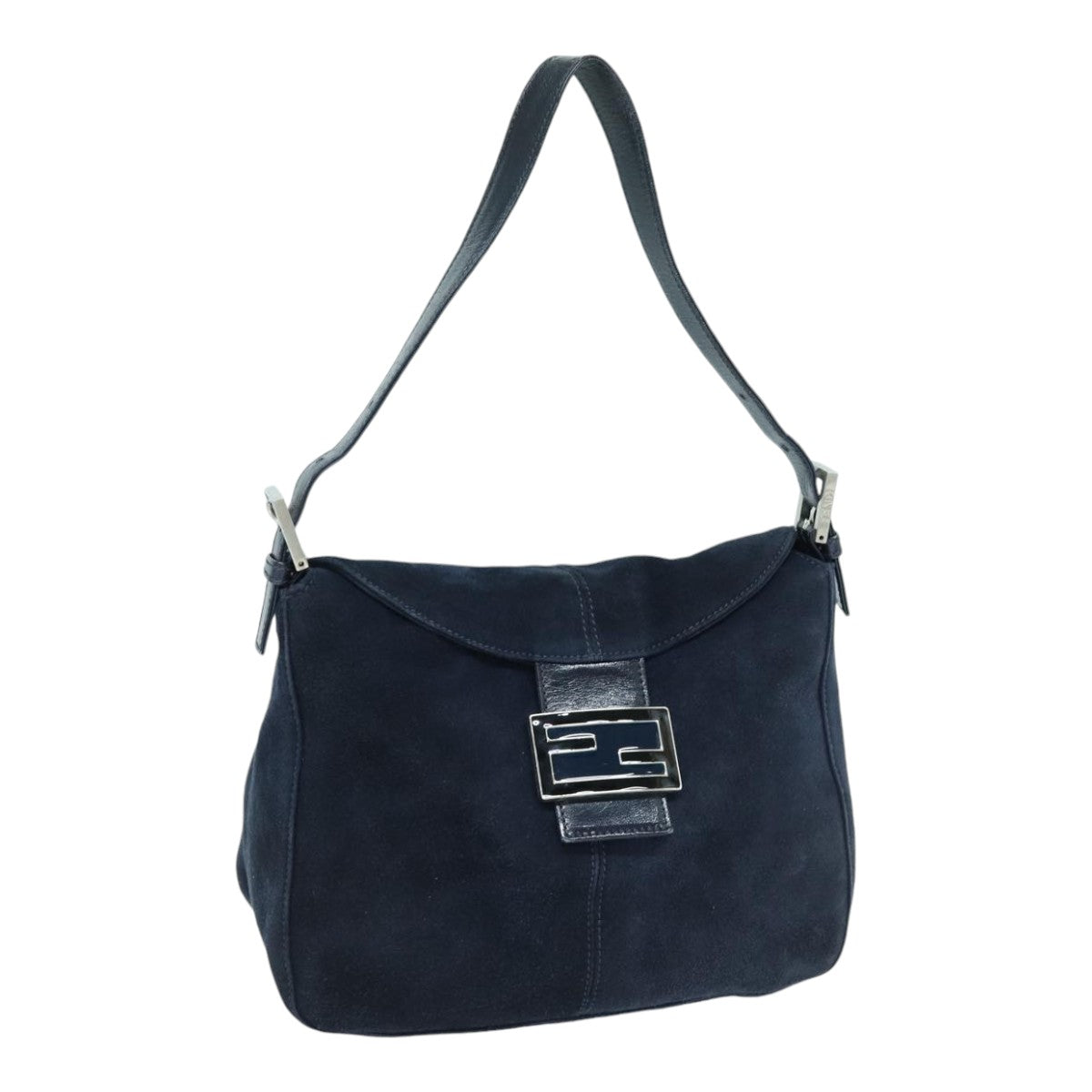 FENDI Mamma Baguette Shoulder Bag Suede Navy Silver ep5217