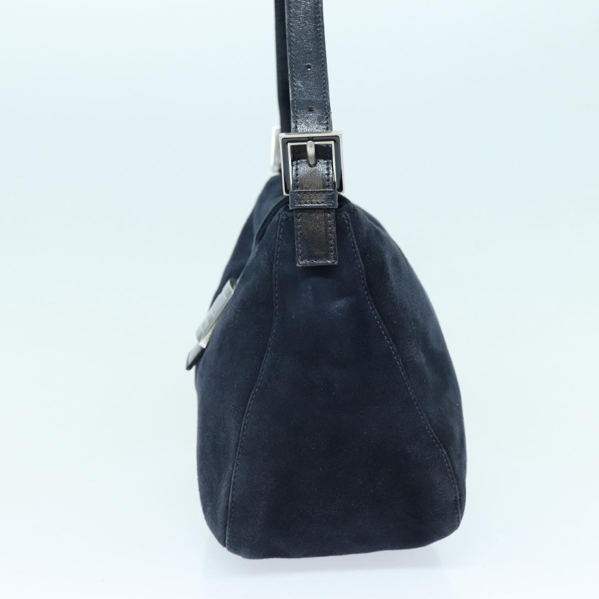 FENDI Mamma Baguette Shoulder Bag Suede Navy Silver ep5217