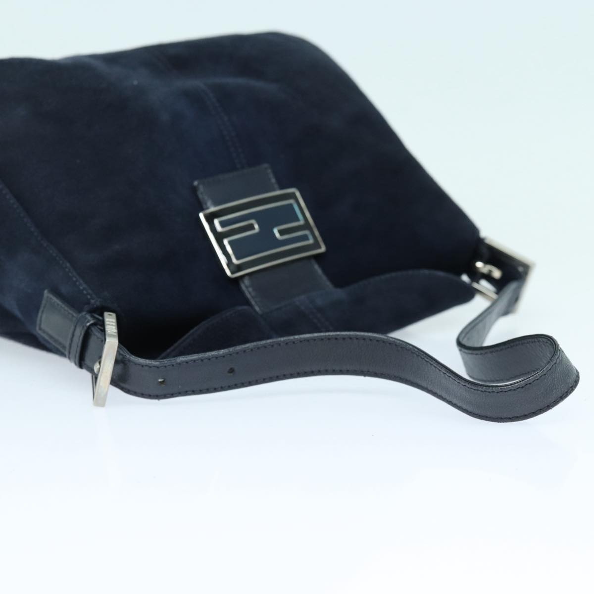 FENDI Mamma Baguette Shoulder Bag Suede Navy Silver ep5217