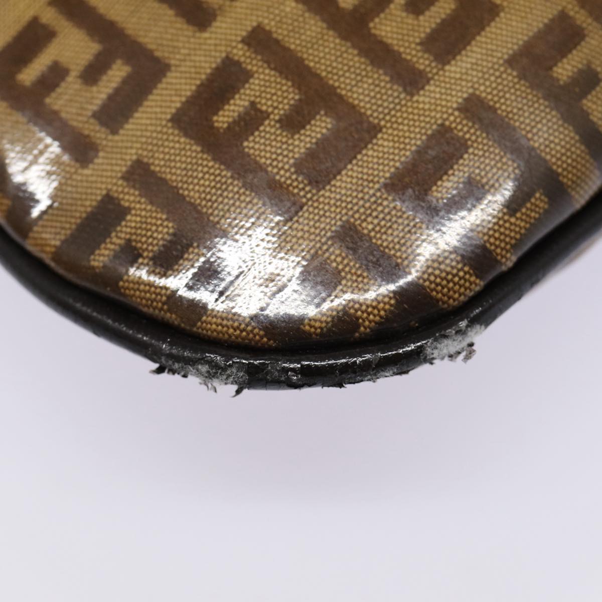 FENDI Zucchino Canvas Hand Bag Brown Gold ep5232