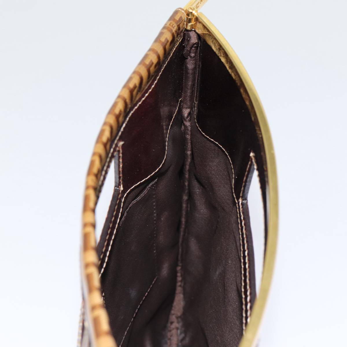 FENDI Zucchino Canvas Hand Bag Brown Gold ep5232