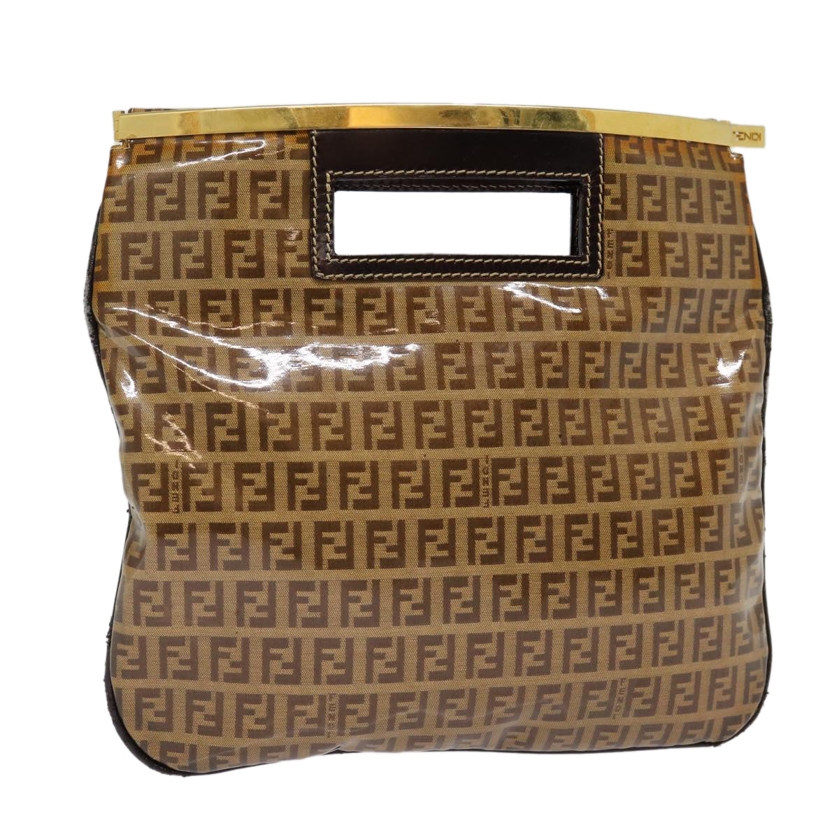 FENDI Zucchino Canvas Hand Bag Brown Gold ep5232
