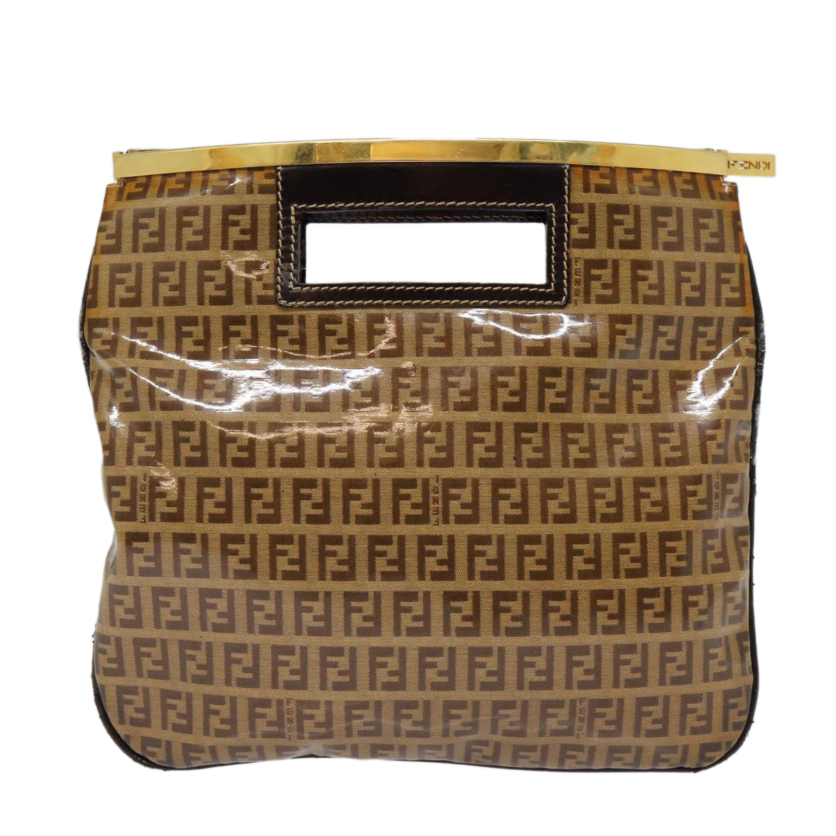 FENDI Zucchino Canvas Hand Bag Brown Gold ep5232