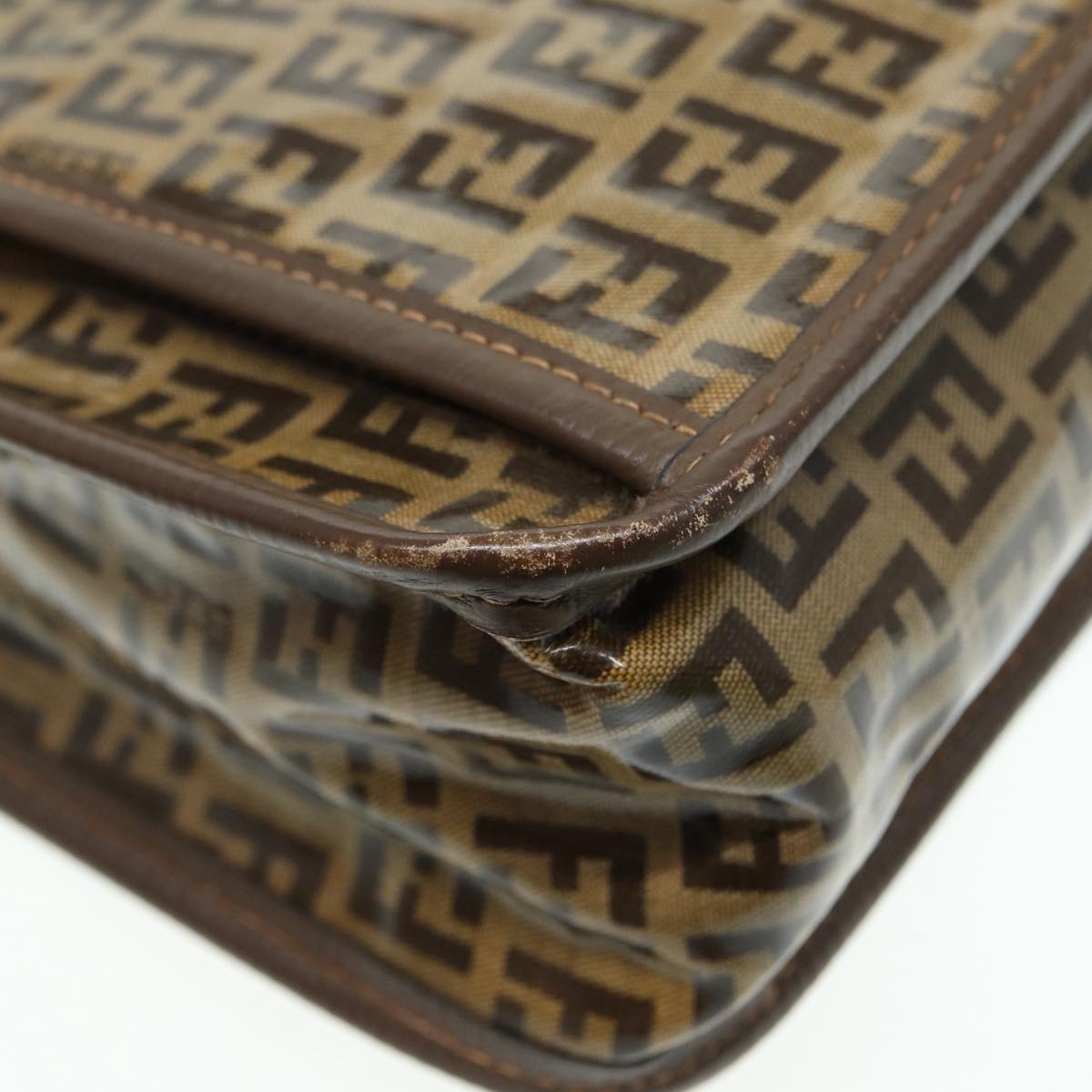 FENDI Zucchino Canvas Shoulder Bag Brown Gold ep5363