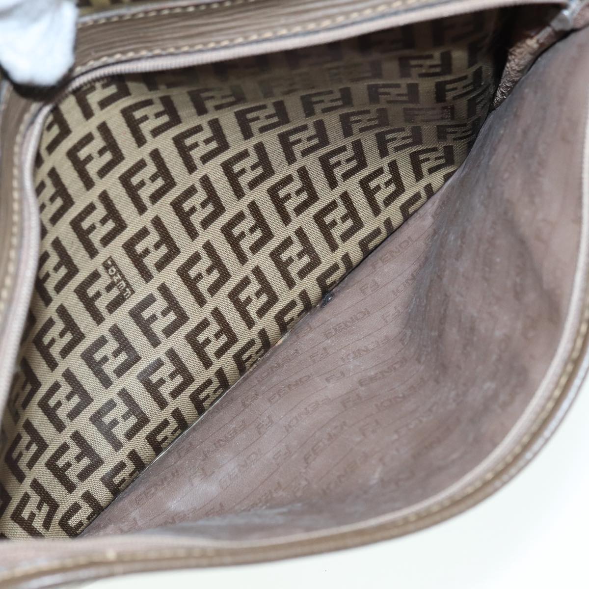 FENDI Zucchino Canvas Shoulder Bag Brown Gold ep5363