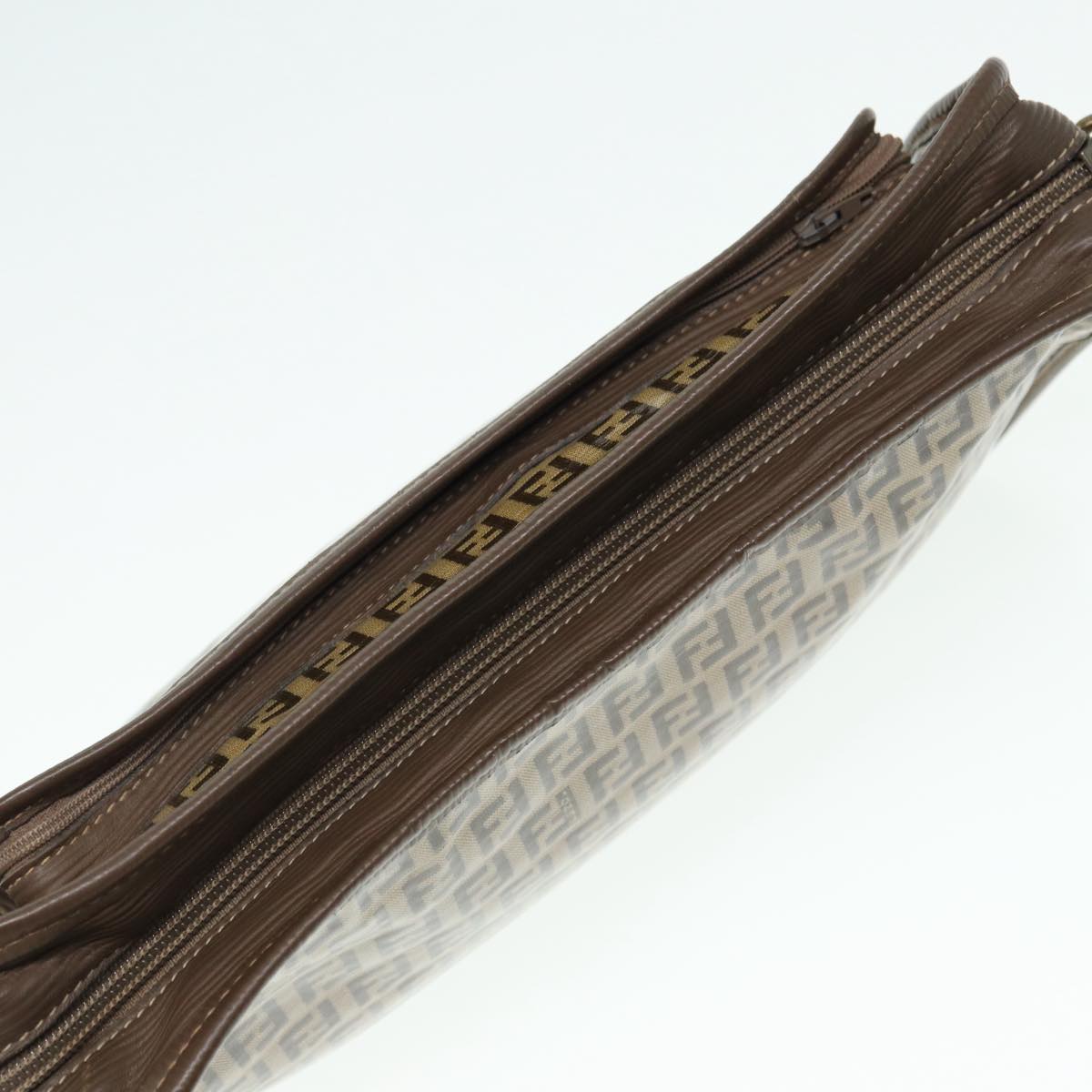FENDI Zucchino Canvas Shoulder Bag Brown Gold ep5363