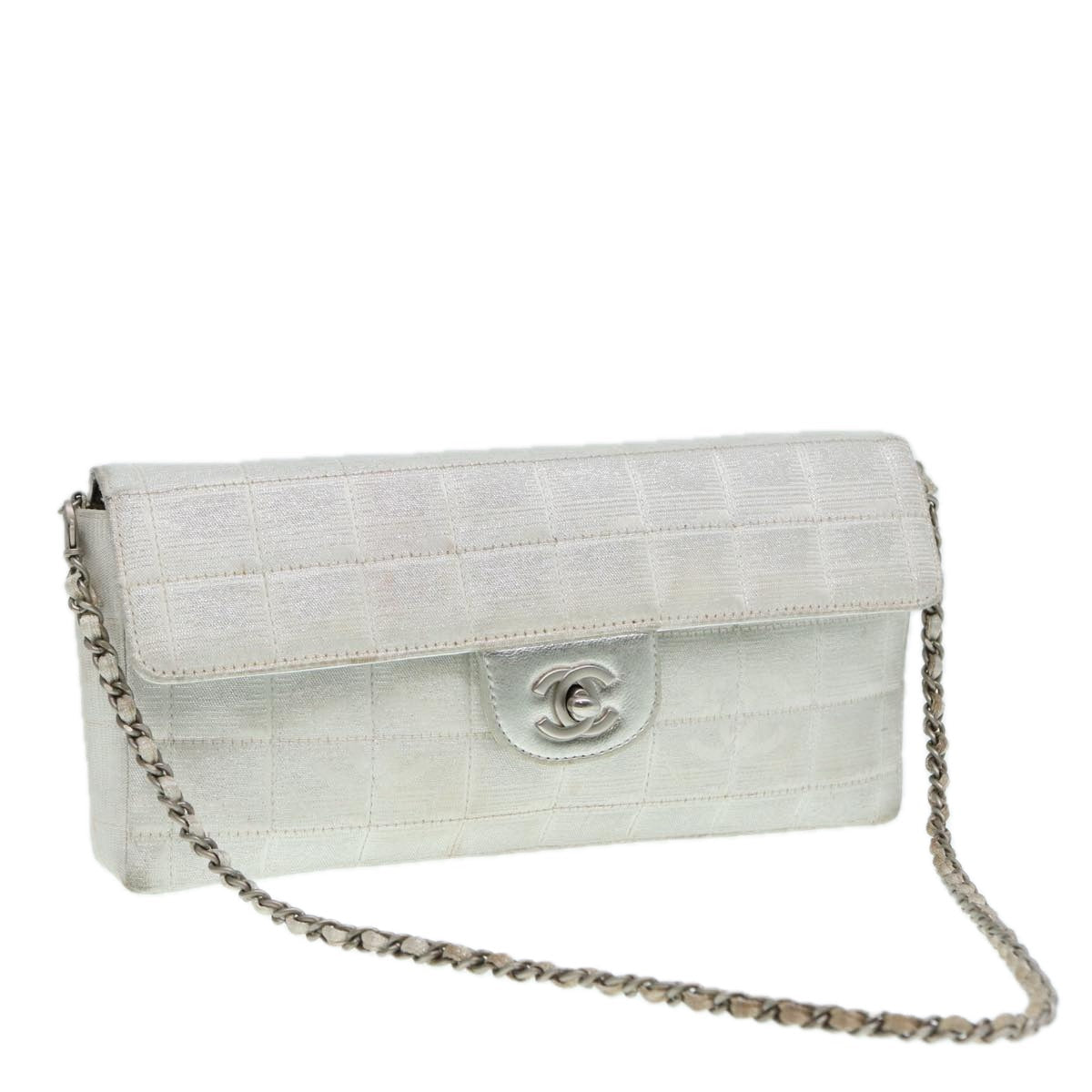CHANEL Chain New Travel Line Shoulder Bag Nylon Beige Silver CC ep5439