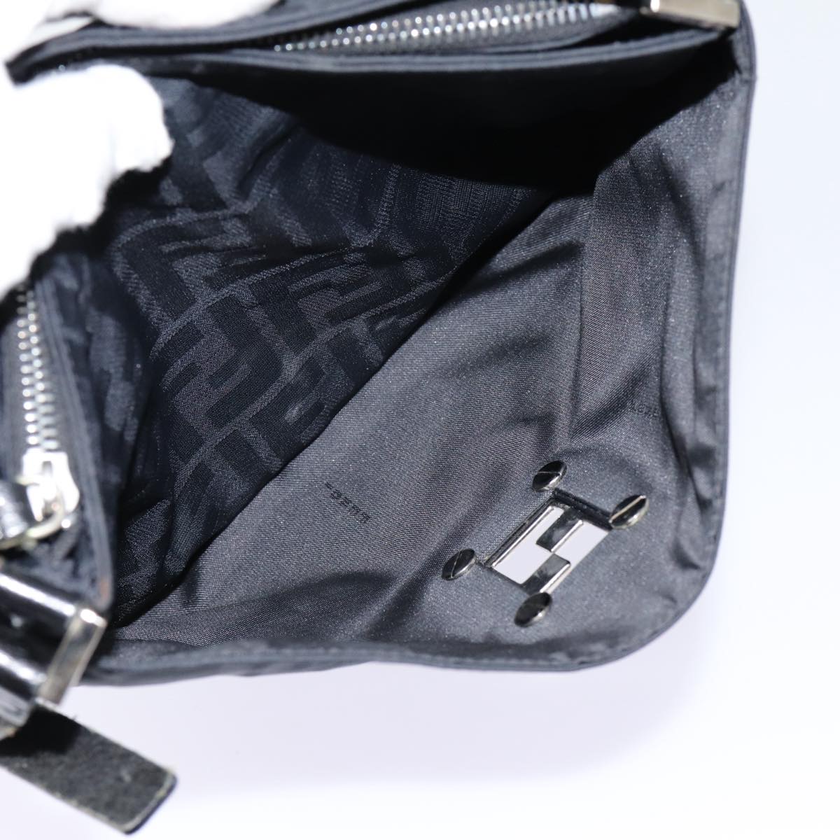FENDI Zucca Canvas Shoulder Bag Black Silver ep5578