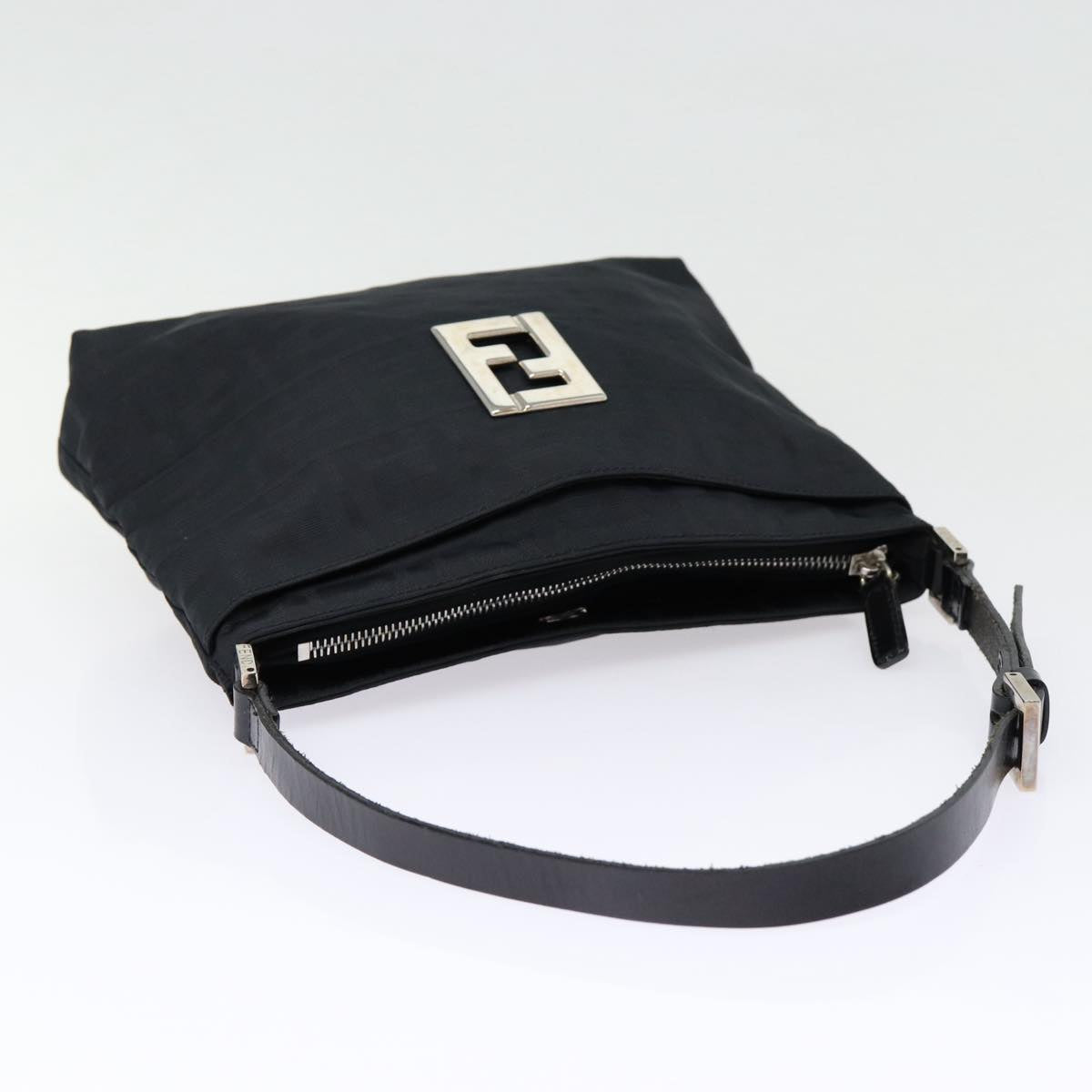 FENDI Zucca Canvas Shoulder Bag Black Silver ep5578