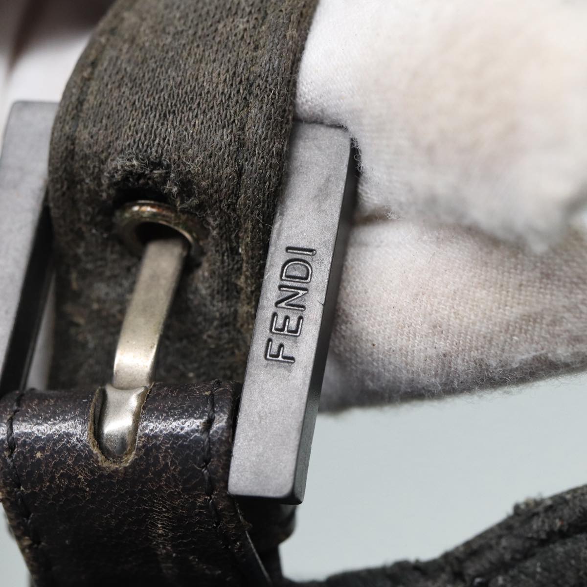 FENDI Mamma Baguette Shoulder Bag Cotton Gray Silver ep5641
