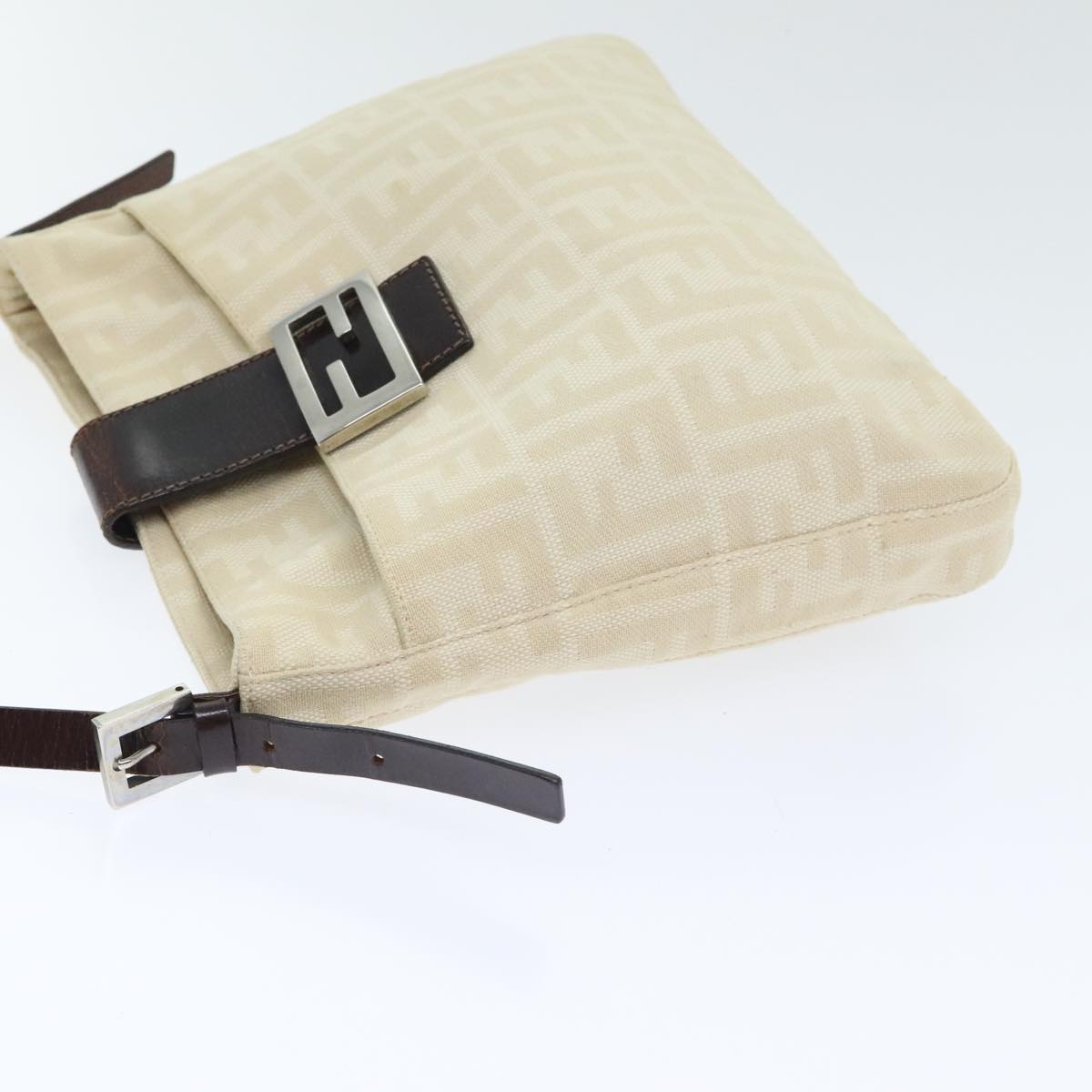 FENDI Zucca Canvas Shoulder Bag Beige Brown Silver ep5724