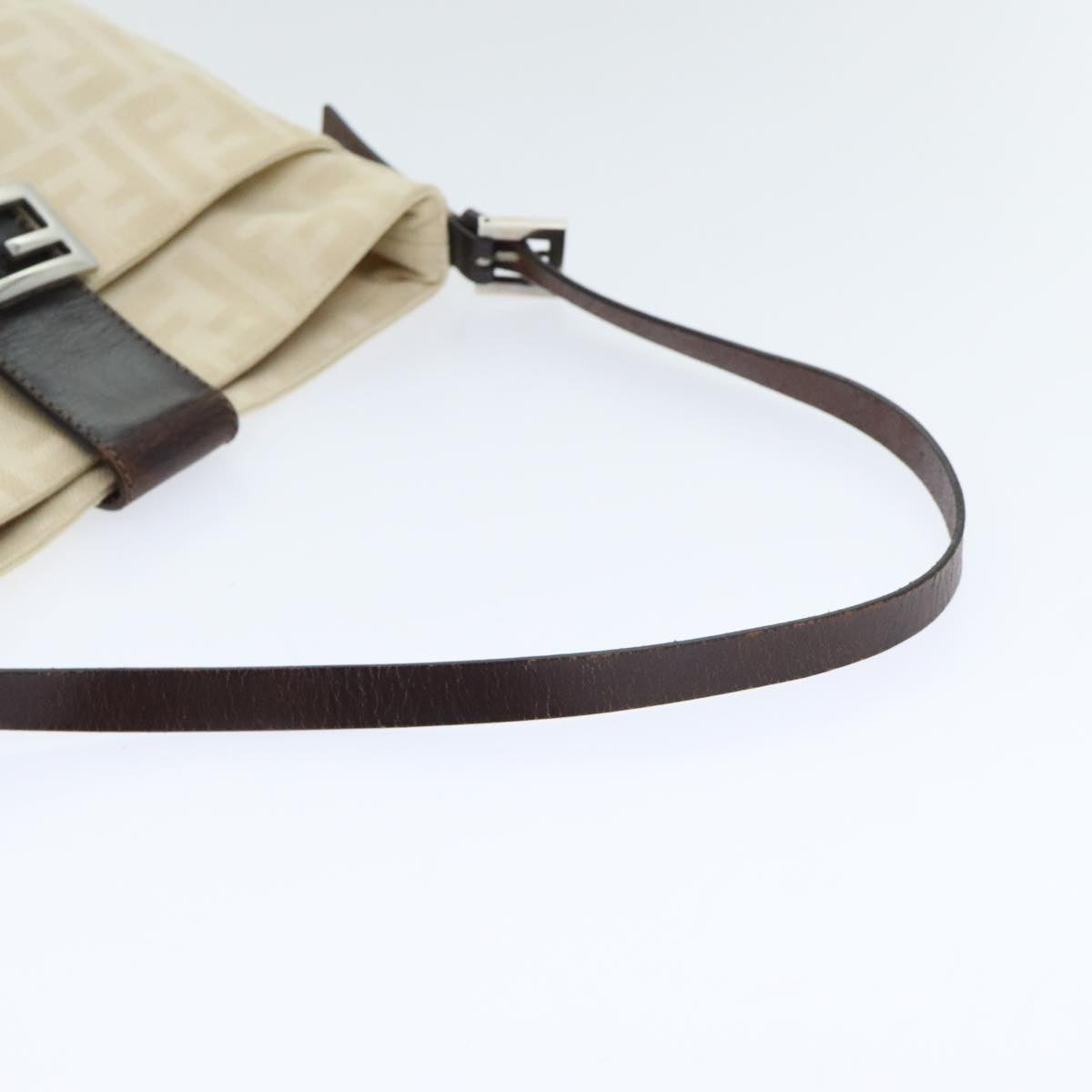 FENDI Zucca Canvas Shoulder Bag Beige Brown Silver ep5724