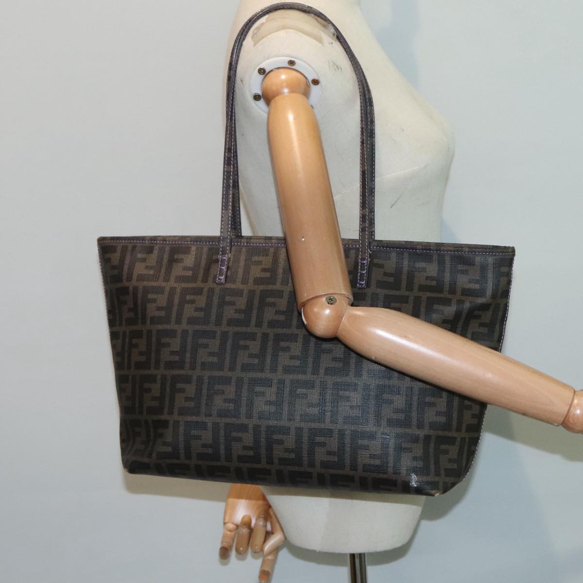 FENDI Zucca Canvas Tote Bag Brown Black Silver ep5784