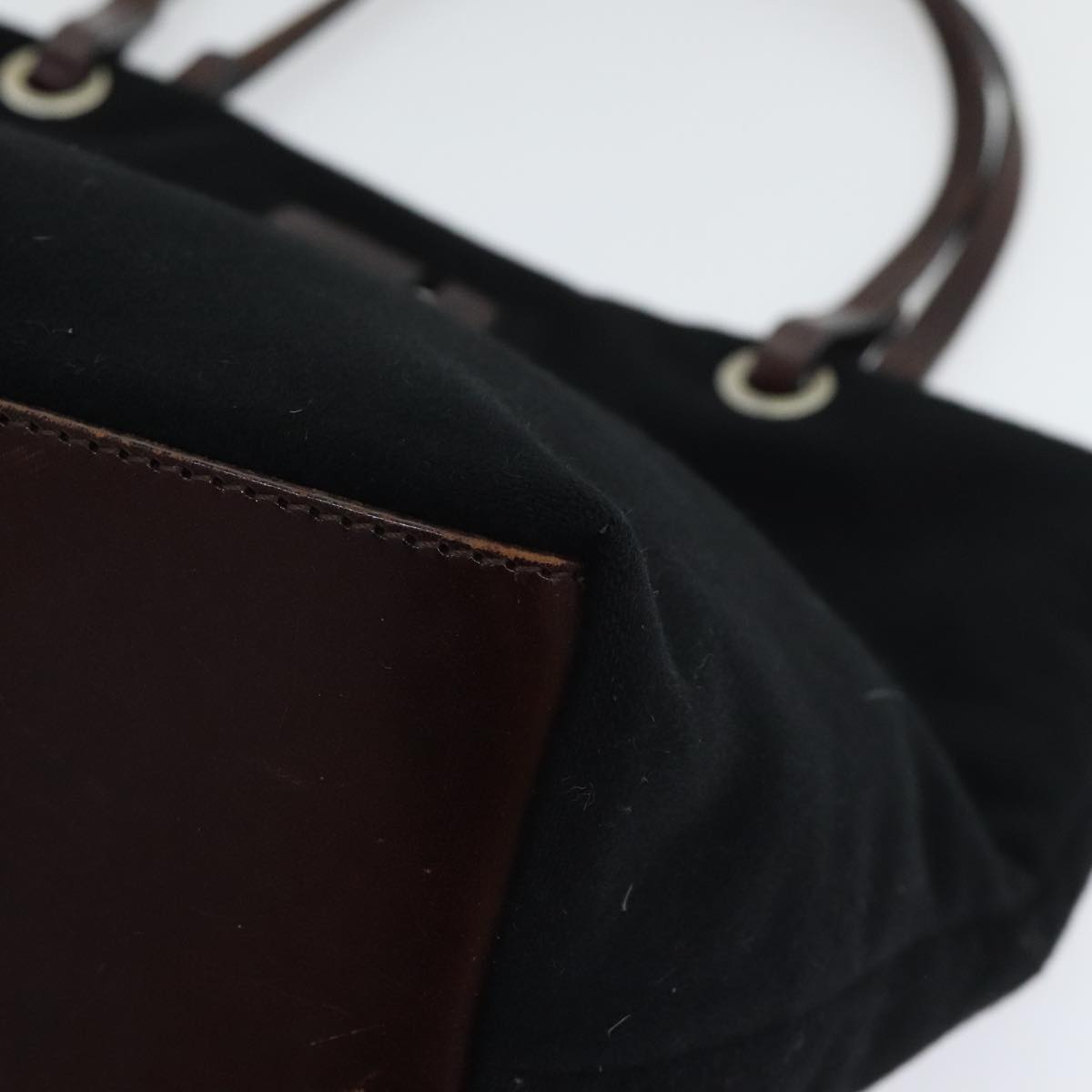 FENDI Hand Bag Wool Leather Black Brown Silver ep5859